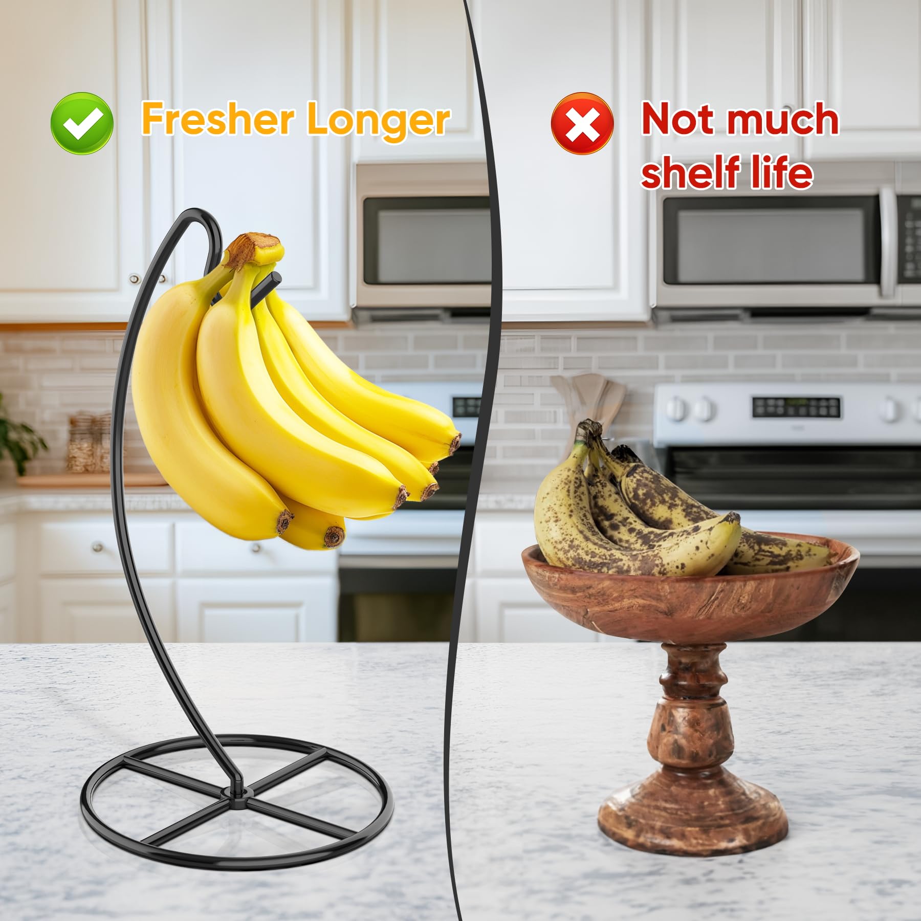 2 Pack Heavy Duty Banana Hanger Stand - Metal Banana Tree Holder & Grape Rack for Kitchen Countertop - Supports Up to 15lbs - Space Saving Fruit Storage Solution (Black) - Perfect for Organizing Bananas, Grapes & Fruits in Home Kitchens, Cafes & Restaurants