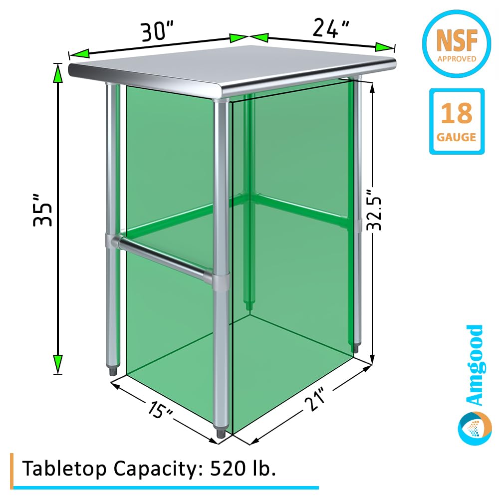 AmGood Stainless Steel Work Table with Open Base - 30
