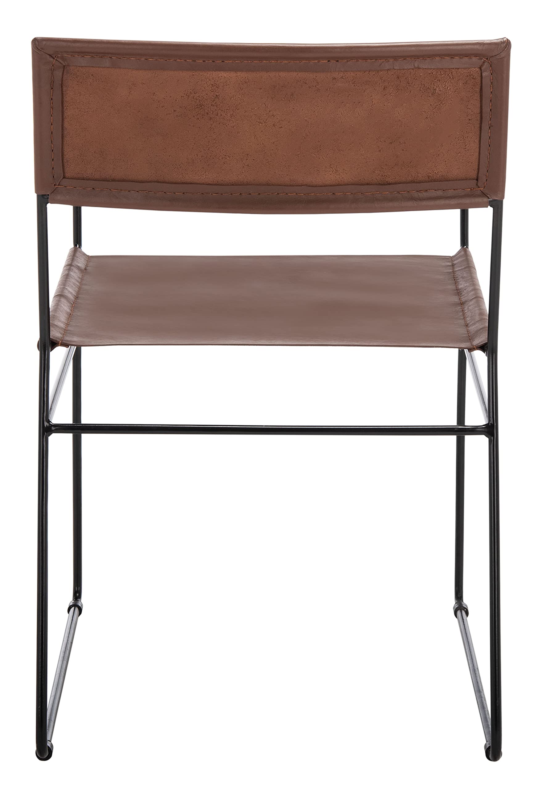 SAFAVIEH Alyx Cognac Leather & Black Dining Chairs (Set of 2) - Fully Assembled Modern Kitchen & Dining Room Furniture for Home & Restaurant Use