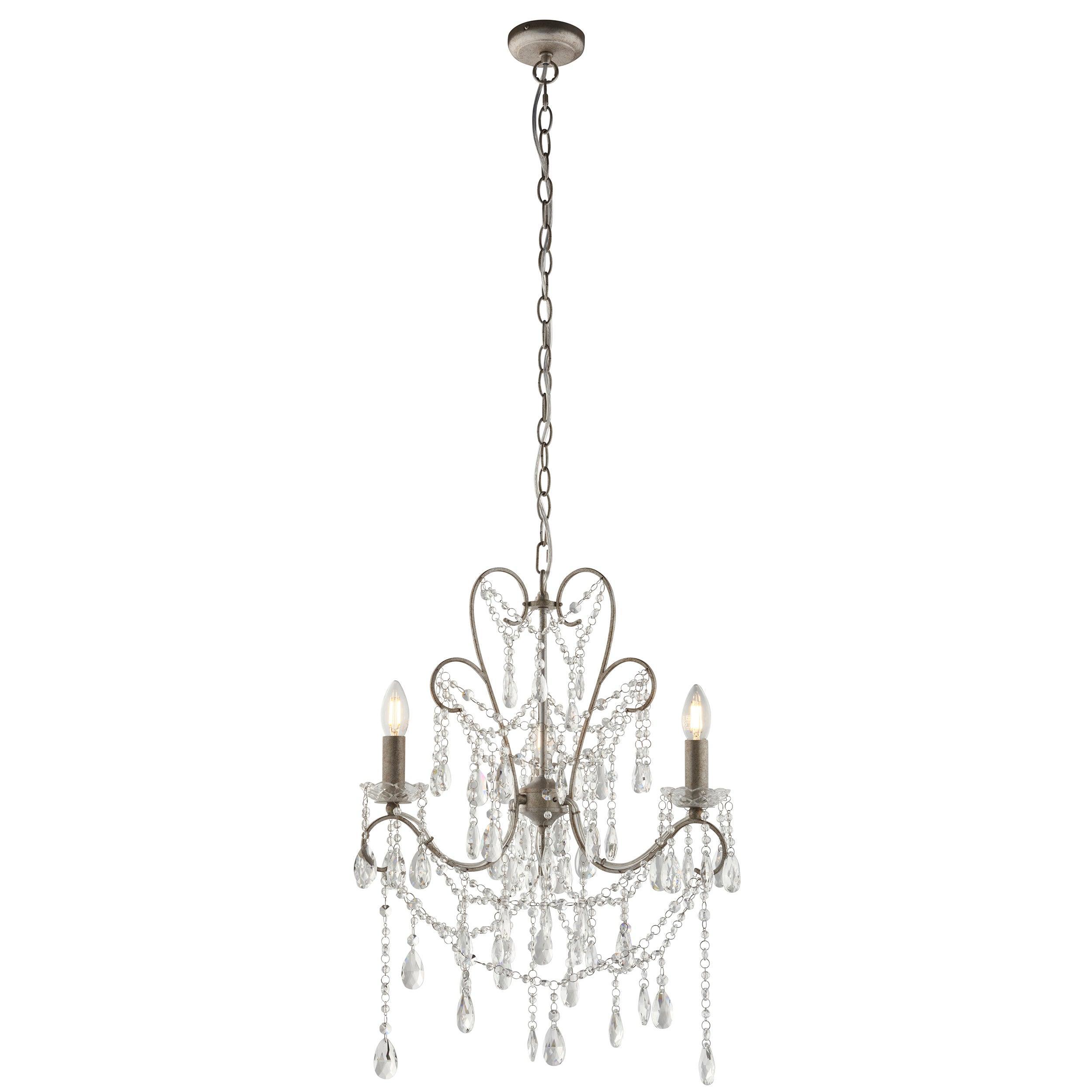 Berkley 3-Light Antique Silver Crystal Glass Pendant Chandelier - Perfect for Dining Room, Bedroom, or Entryway Lighting