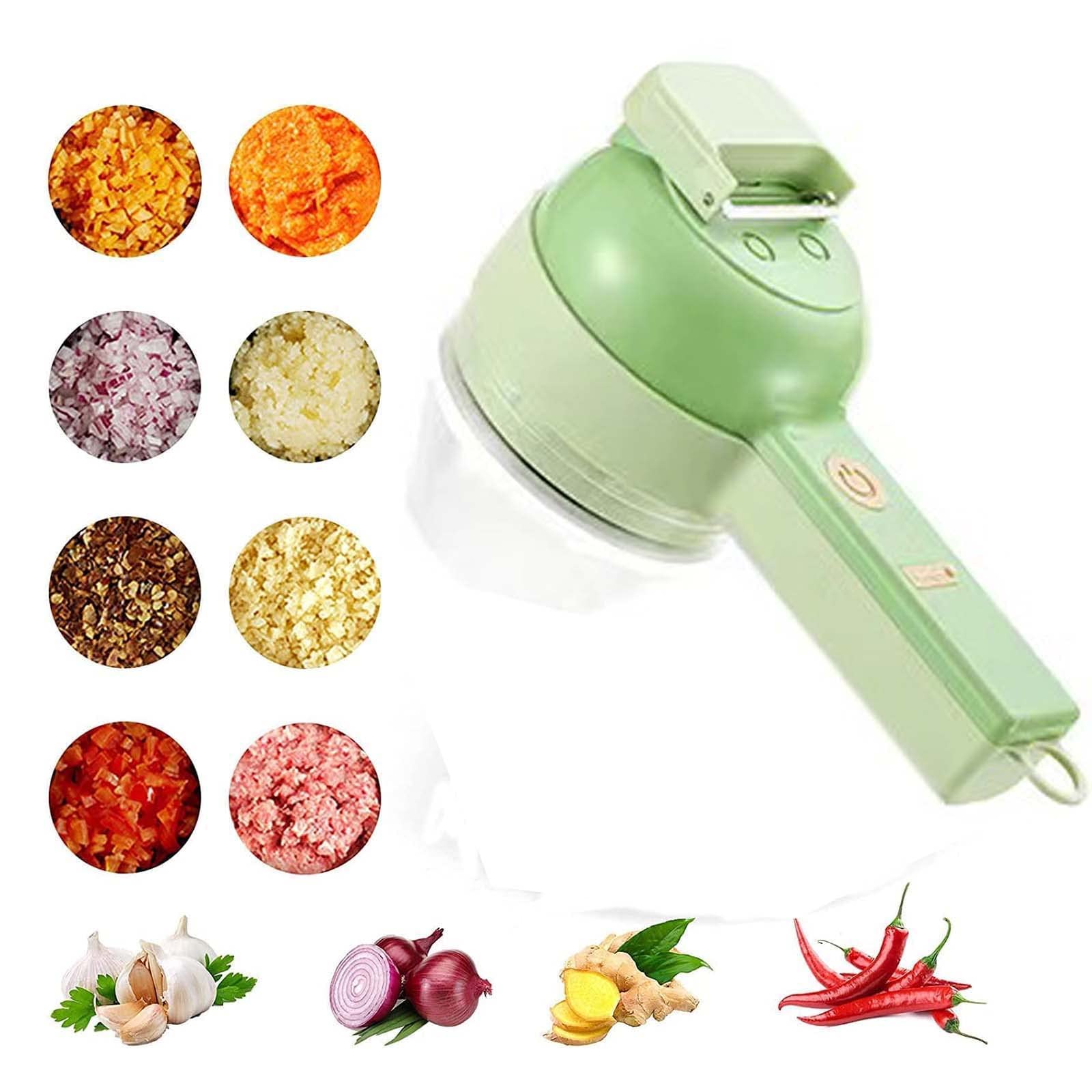 4-in-1 Wireless Electric Vegetable Chopper - Portable Food Processor for Garlic, Onion, Pepper, Ginger & Meat with Cleaning Brush | Perfect for Kitchen, Camping & Meal Prep