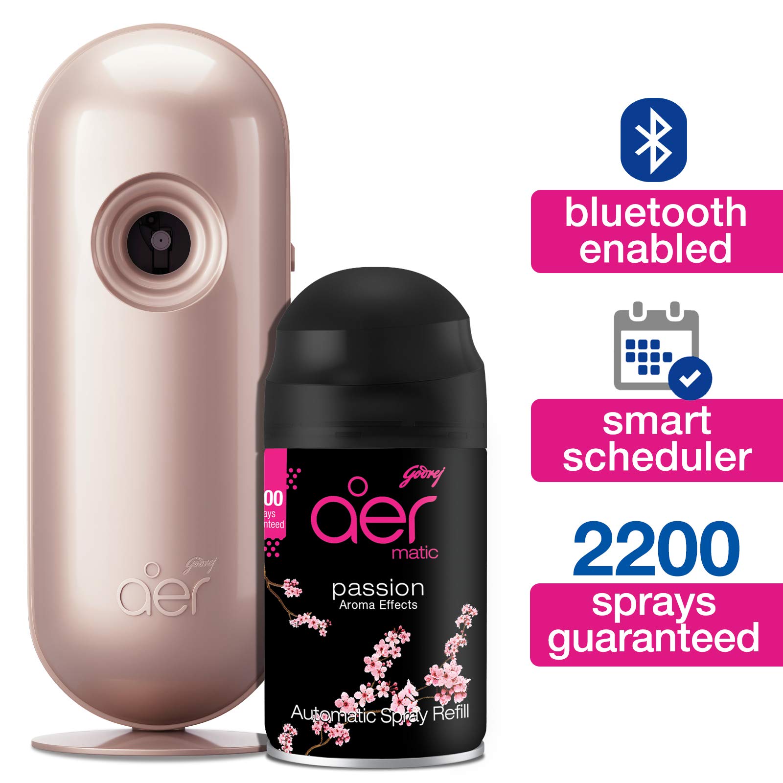 Godrej Aer Matic Refill - Automatic Room Freshener in Passion Scent | 2200 Sprays Guaranteed | Lasts 60 Days (225ml) | Perfect for Home, Office & Bathroom Odor Control