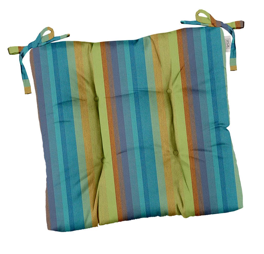Sunbrella Astoria Stripes Tufted Dining Chair Cushion - Waterproof Outdoor Patio Furniture Seat Cushion for Dining Room, Kitchen, and Garden Use