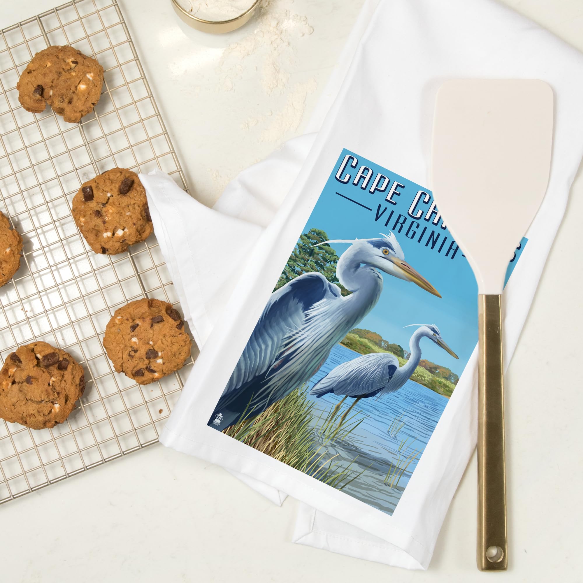 Lantern Press Cape Charles Virginia Blue Heron Tea Towel - 100% Cotton Decorative Hand Towel for Kitchen & Home - Perfect for Dish Drying, Gift Giving & Coastal Decor