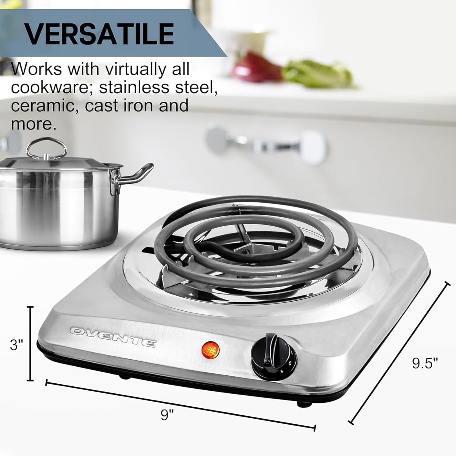 OVENTE 1000W Electric Single Burner Cooktop - 6