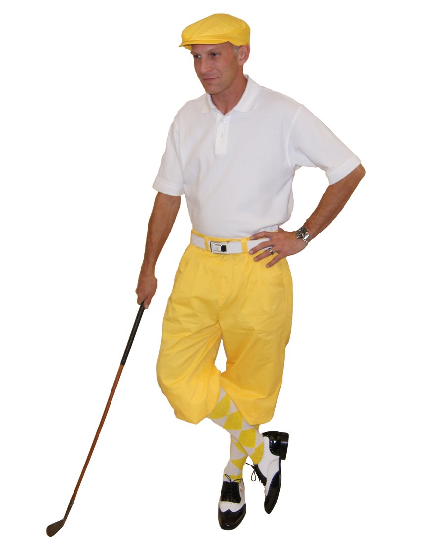 Kings Cross Yellow Knickers, Flat Cap, Polo Shirt & Argyle Socks Set - Vintage British Style Outfit for Cosplay, Themed Parties & Fashion Photography