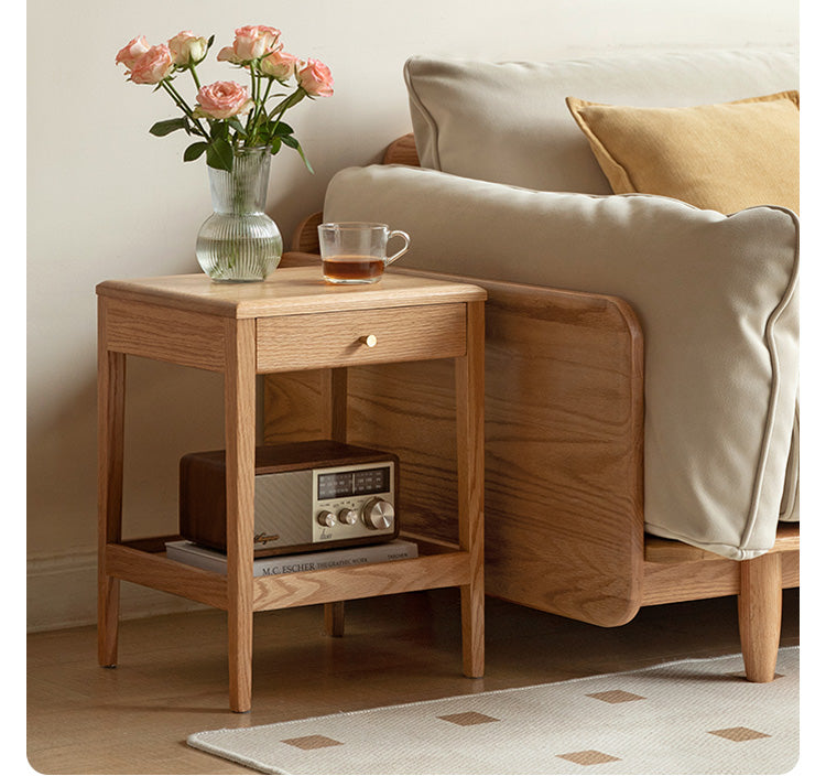 Solid Oak & Black Walnut Wood Nightstand - Modern Bedside Table with Drawer - Perfect for Bedroom, Living Room, or Office Use