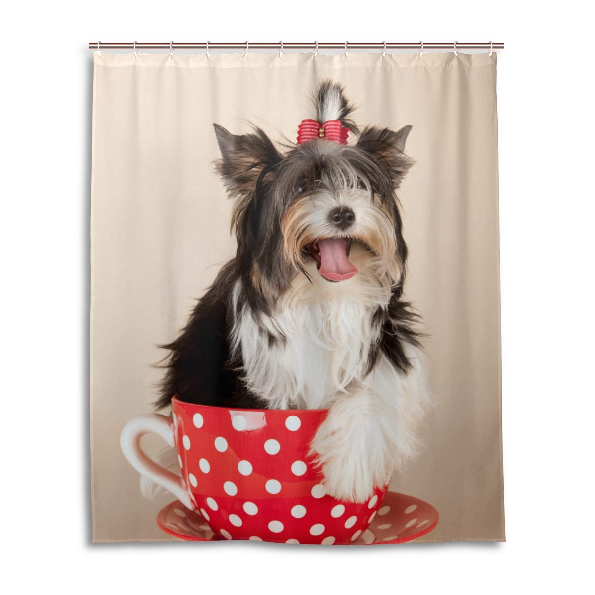 ALAZA Cute Biewer Terrier Dog Shower Curtain 60x72 Inch - Waterproof Polyester Bathroom Decor with Hooks - Perfect for Pet Lovers' Bathroom, Kids Room & Themed Home Decor