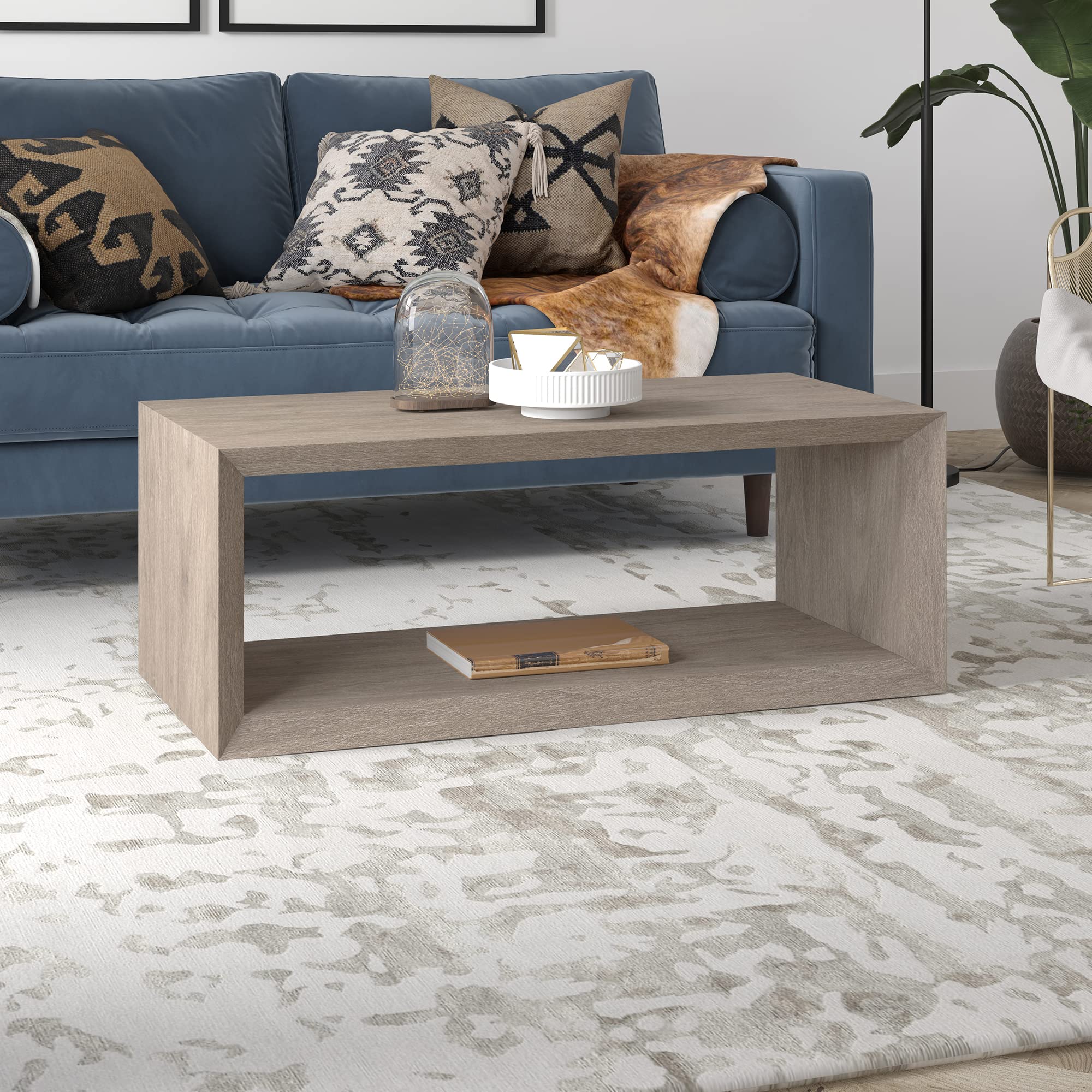 Henn&Hart Osmond Coffee Table 48 Inch Wide Modern Gray - Stylish Living Room Centerpiece for Small Spaces & Apartments