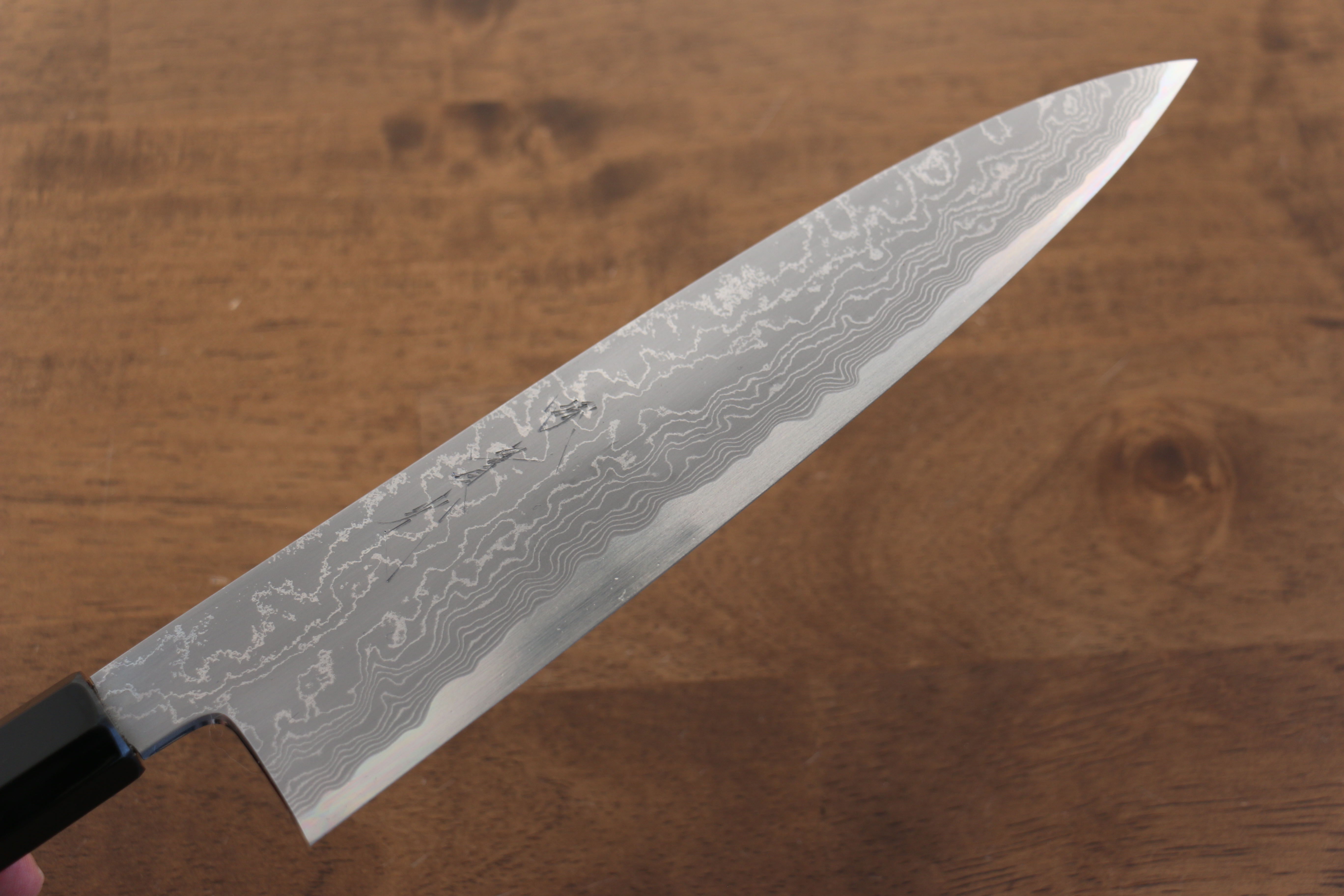 Premium Jikko Blue Steel Damascus Gyuto Chef Knife 210mm - Handcrafted Japanese Kitchen Knife with Ebony Wood & Double Ring Handle - Perfect for Sushi, Meat Slicing & Professional Cooking