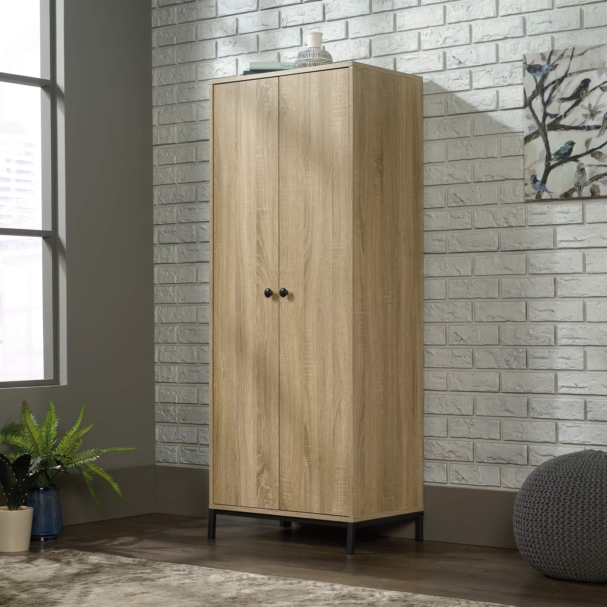 Sauder 424942 North Avenue Storage Cabinet - Charter Oak Finish | Rustic Wood TV Stand, Bookshelf & Home Office Organizer for Living Room & Bedroom