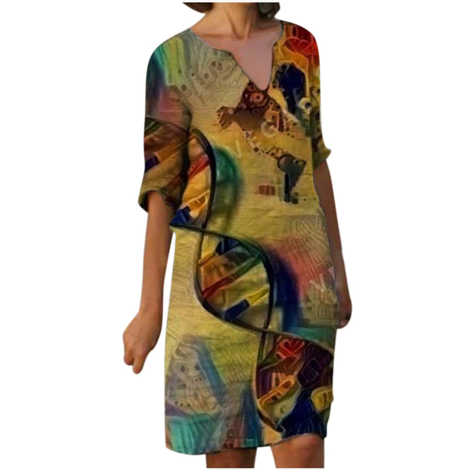 Women's Summer Floral Print Midi Dress - Casual Short Sleeve Knee Length Swing Dress for Beach, Vacation & Everyday Wear | Retro Vintage Style