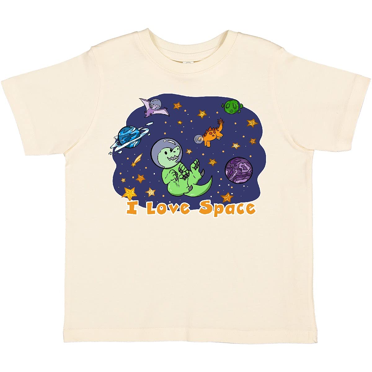 Inktastic I Love Space Cute Dinos and Planets Toddler T-Shirt - Fun Astronaut Dinosaur Graphic Tee for Kids & Toddlers - Perfect for Space-Themed Birthday Parties & Preschool Activities