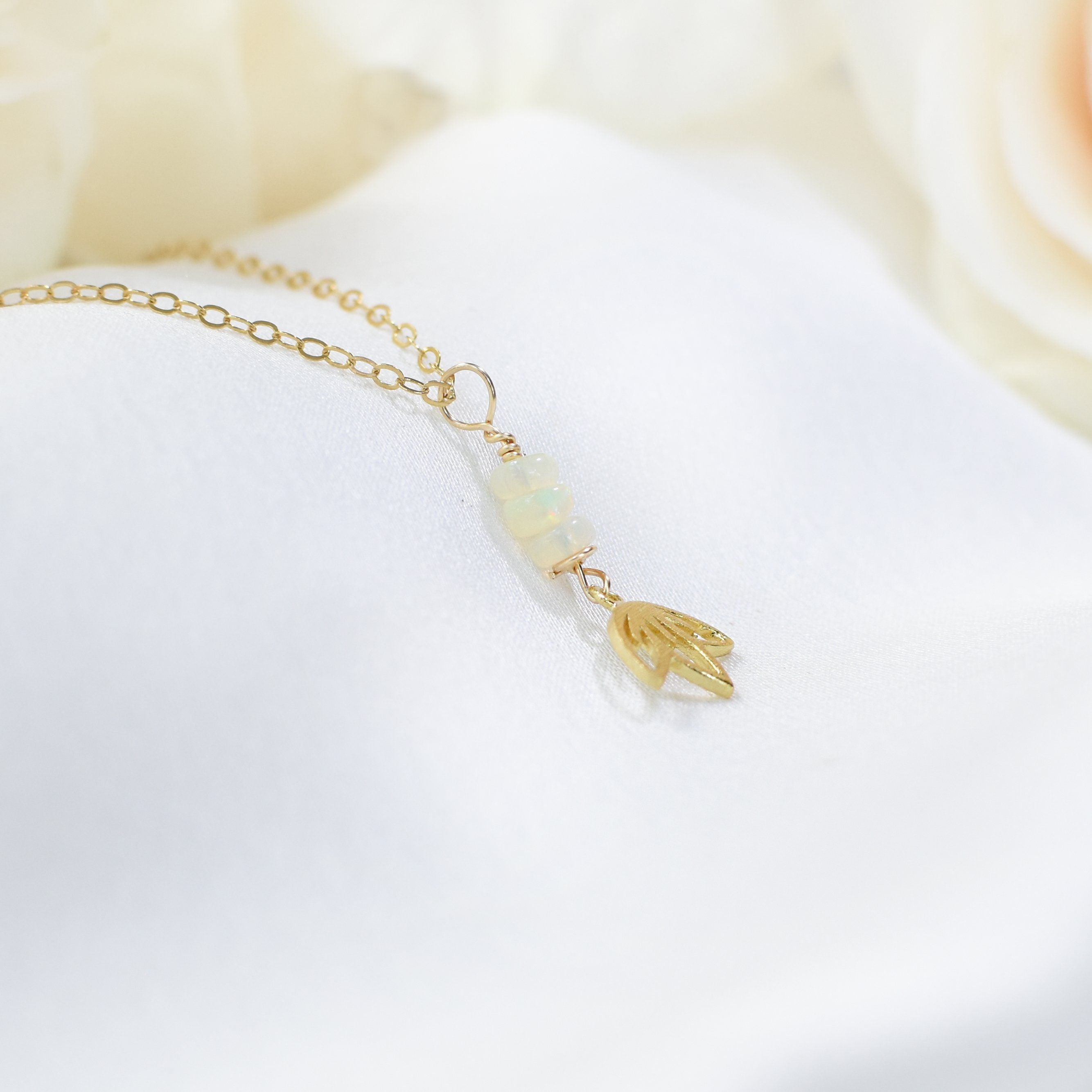 Fire Opal Necklace with 3 Bead Lotus Charm - 14K Gold Filled Jewelry for Women | Elegant Gift for Birthday, Anniversary & Special Occasions