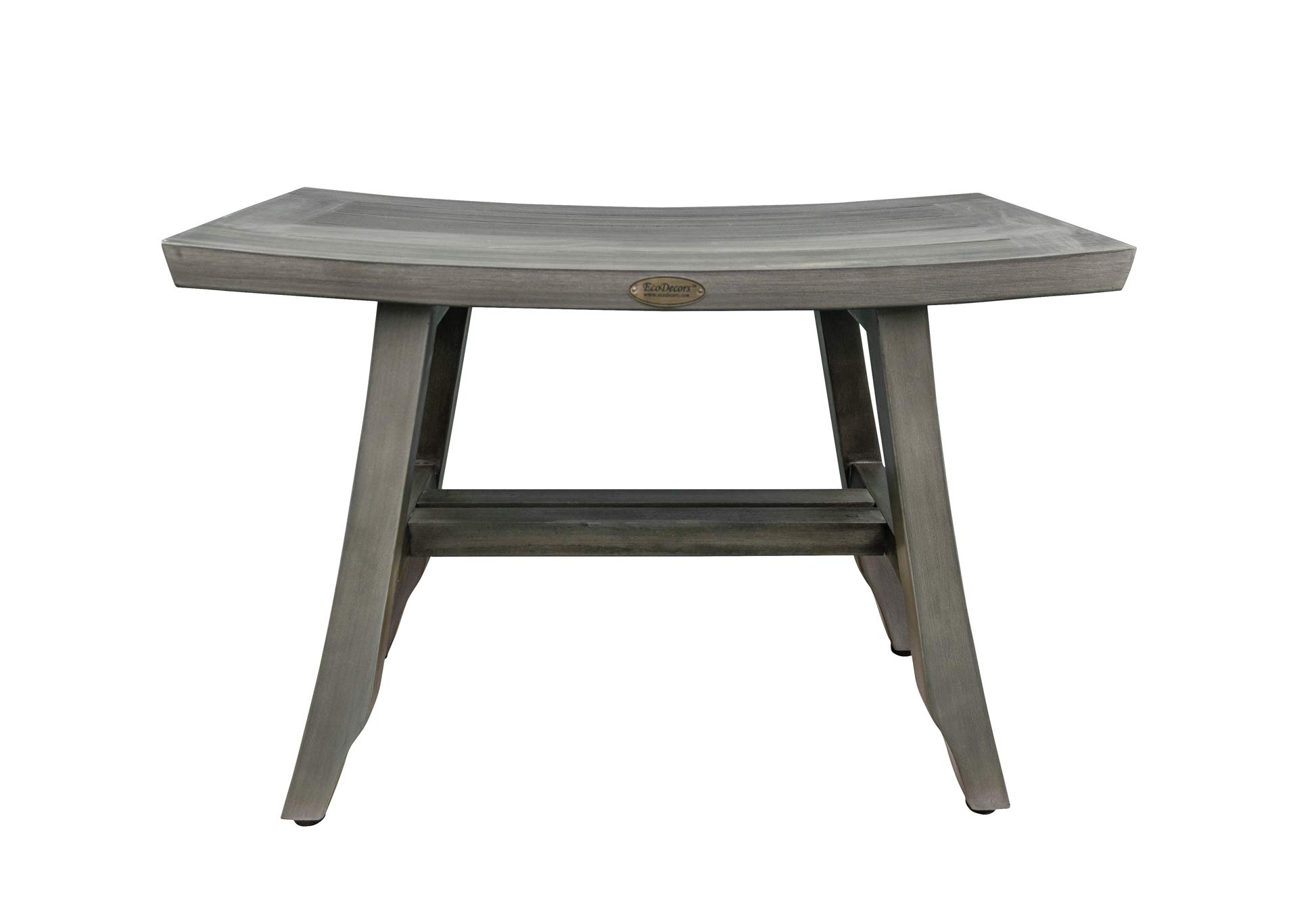 Waterproof Teak Shower Bench - 24 Inch Gray Stool for Bathroom Safety & Storage