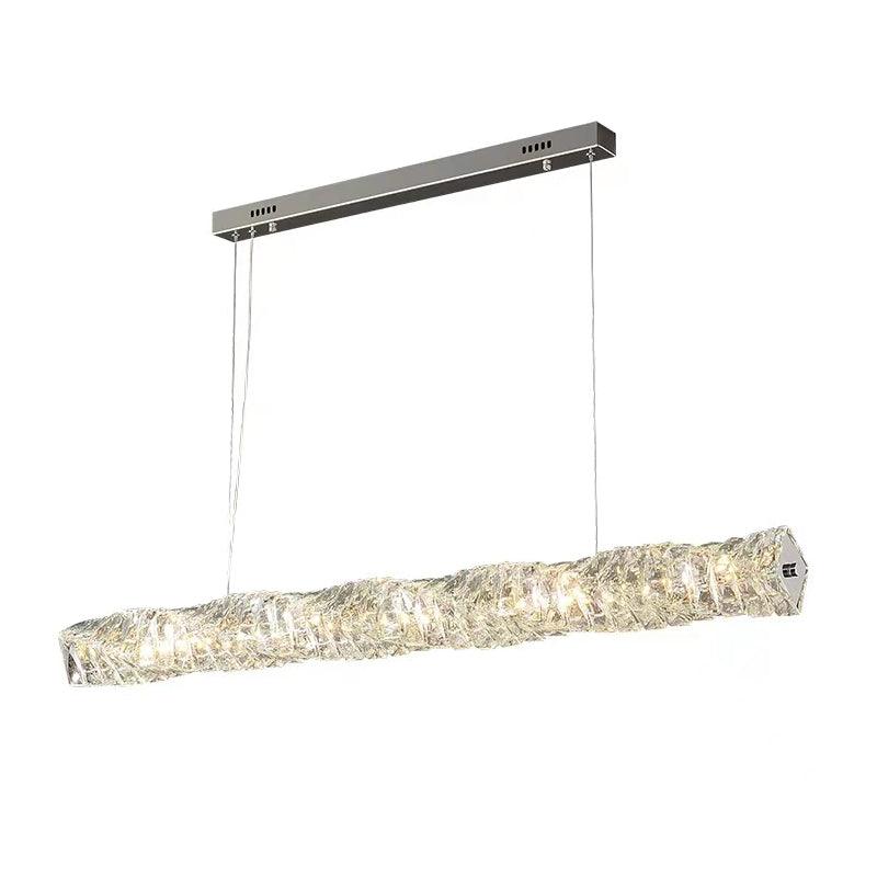 Elegant Long Crystal Pendant Light - Modern Chandelier for Dining Room, Bedroom, or Living Room Decor - Dimmable Hanging Ceiling Lamp with Clear Glass Prisms
