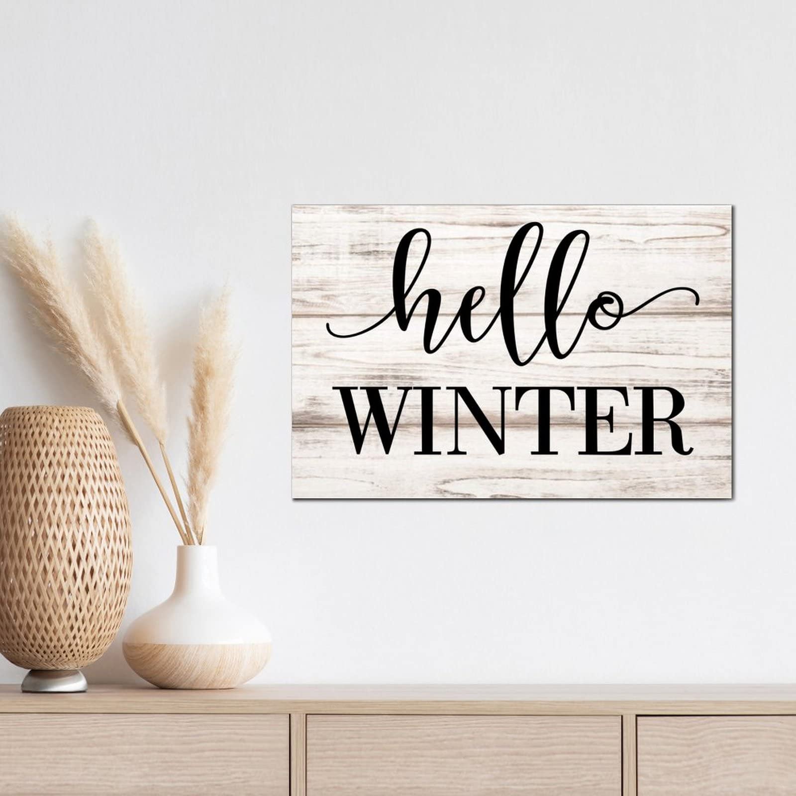 Farmhouse Wood Sign 'Hello Winter' - Rustic Wooden Hanging Wall Decor for Home, Cabin & Office | Seasonal Holiday Plaque for Christmas, Winter Decorations & Cozy Indoor Wall Art