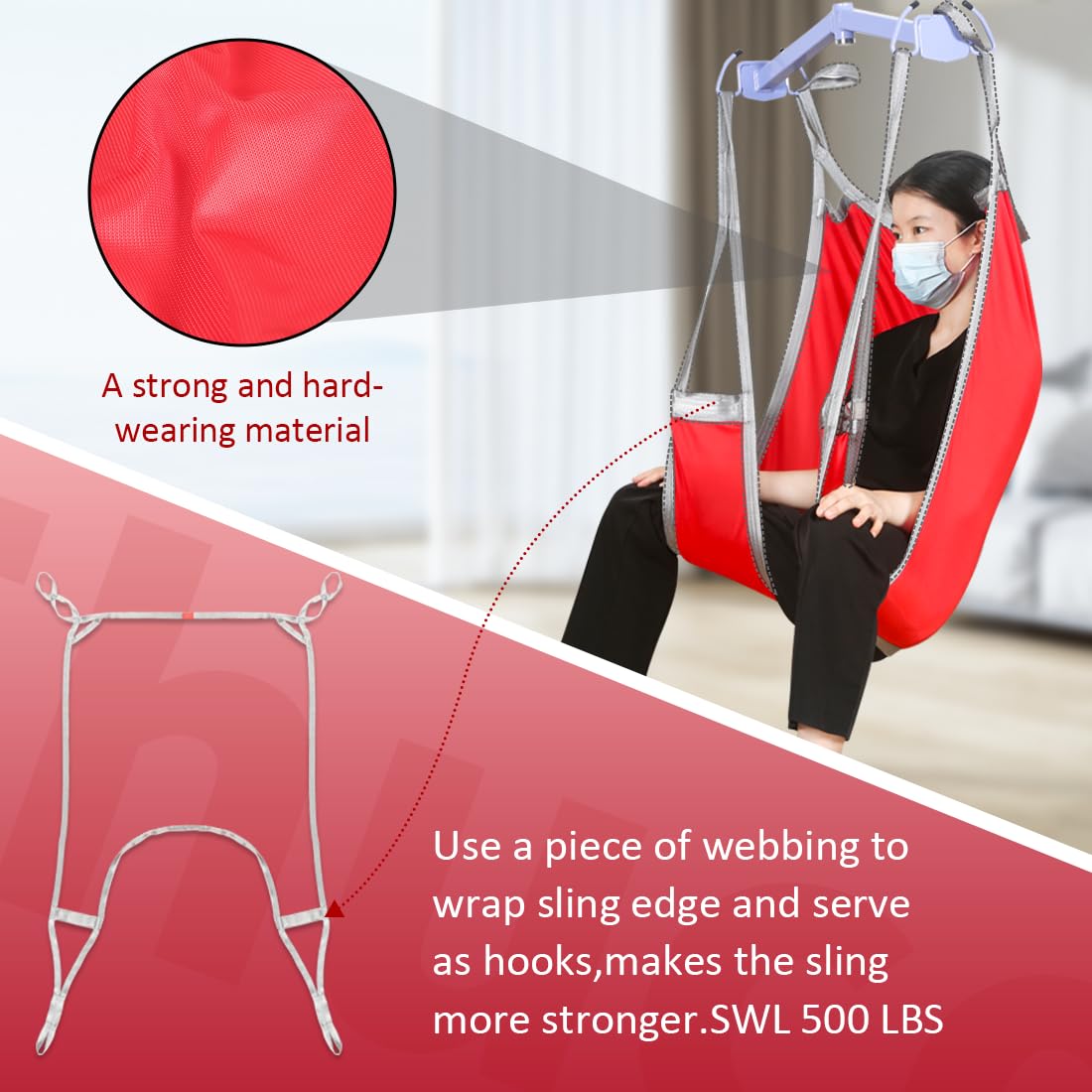 **Heavy-Duty Patient Lift Sling with Divided Leg & Lower Back Support - 500lb Weight Capacity for Safe Transfer & Positioning - Medium Size (1-Pack) - Ideal for Home Care & Medical Facilities**