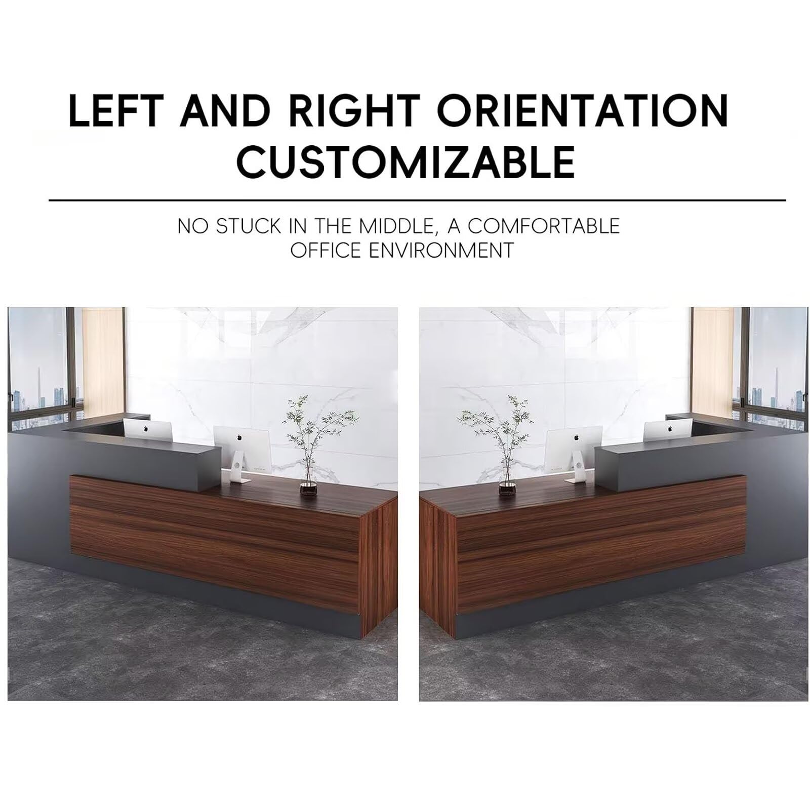 Modern L-Shaped Reception Counter Desk with Open Front Design - 200cm/79in Retail Checkout Table for Office, Store & Hotel Lobby - Durable Workstation for Customer Service & Cashier Areas