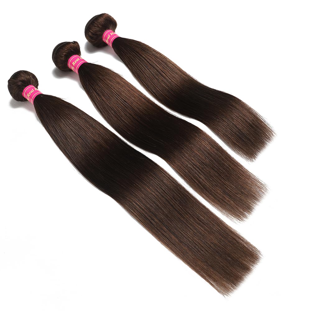 100% Unprocessed Brazilian Virgin Human Hair Bundles - 9A Grade Brown Hair Extensions for Sew-In Weave (18, 20, 22 +16 Inches) | Natural Looking Hair Replacement for Daily Styling & Special Occasions