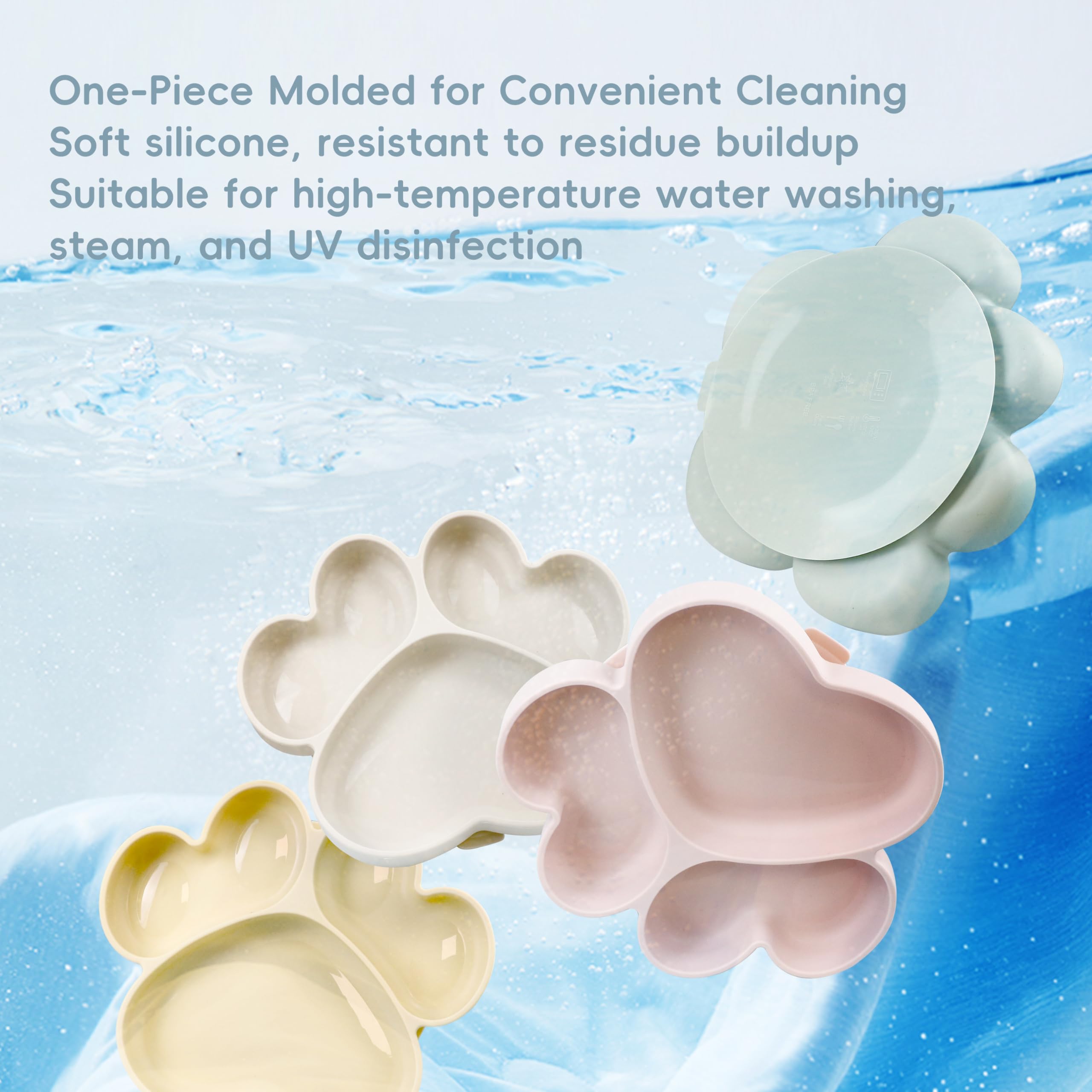 3PCS Bear Claw Silicone Suction Plates for Babies & Toddlers - BPA-Free, Microwave & Dishwasher Safe Divided Baby Plates - Ideal for Baby-Led Weaning, Mess-Free Feeding & Toddler Mealtime (Blue)