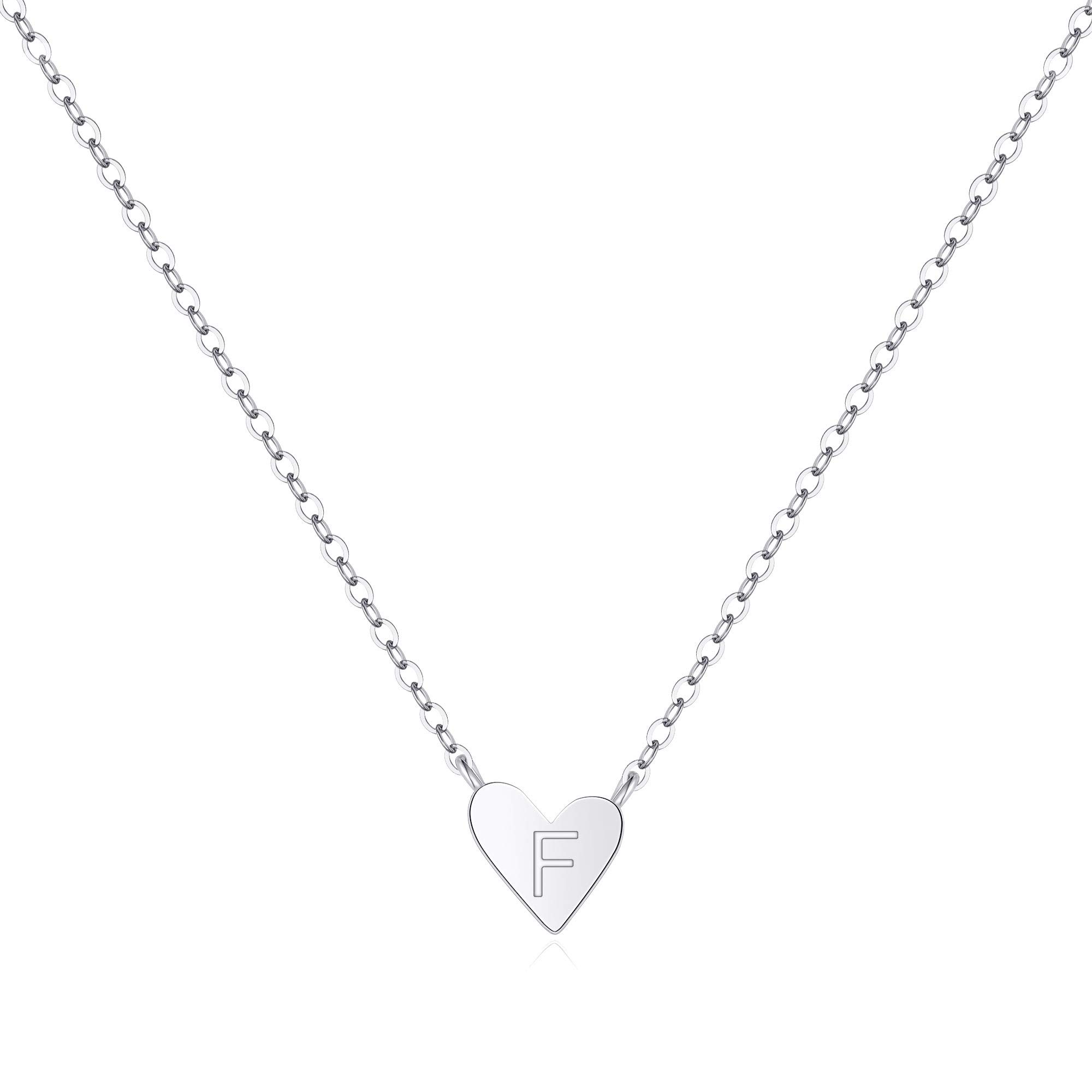 Tiny F Initial Heart Necklace - 14K Silver Plated Dainty Alphabet Jewelry for Girls | Perfect Gift for Kids, Toddlers & Little Girls | Birthday, Christmas & Special Occasions