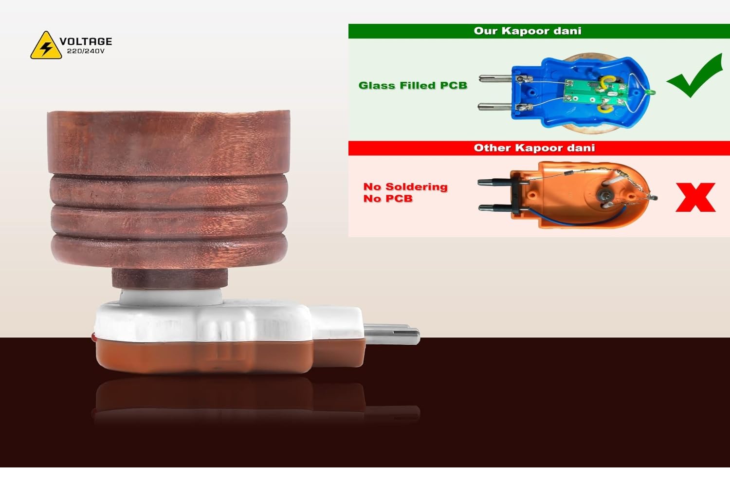 Premium Wooden Kapoor Dani - Electric Camphor & Bakhoor Burner for Home, Puja & Aromatherapy | Sheesham Wood Diffuser with Night Light Function | Perfect for Meditation, Yoga & Relaxation Spaces (Brown)
