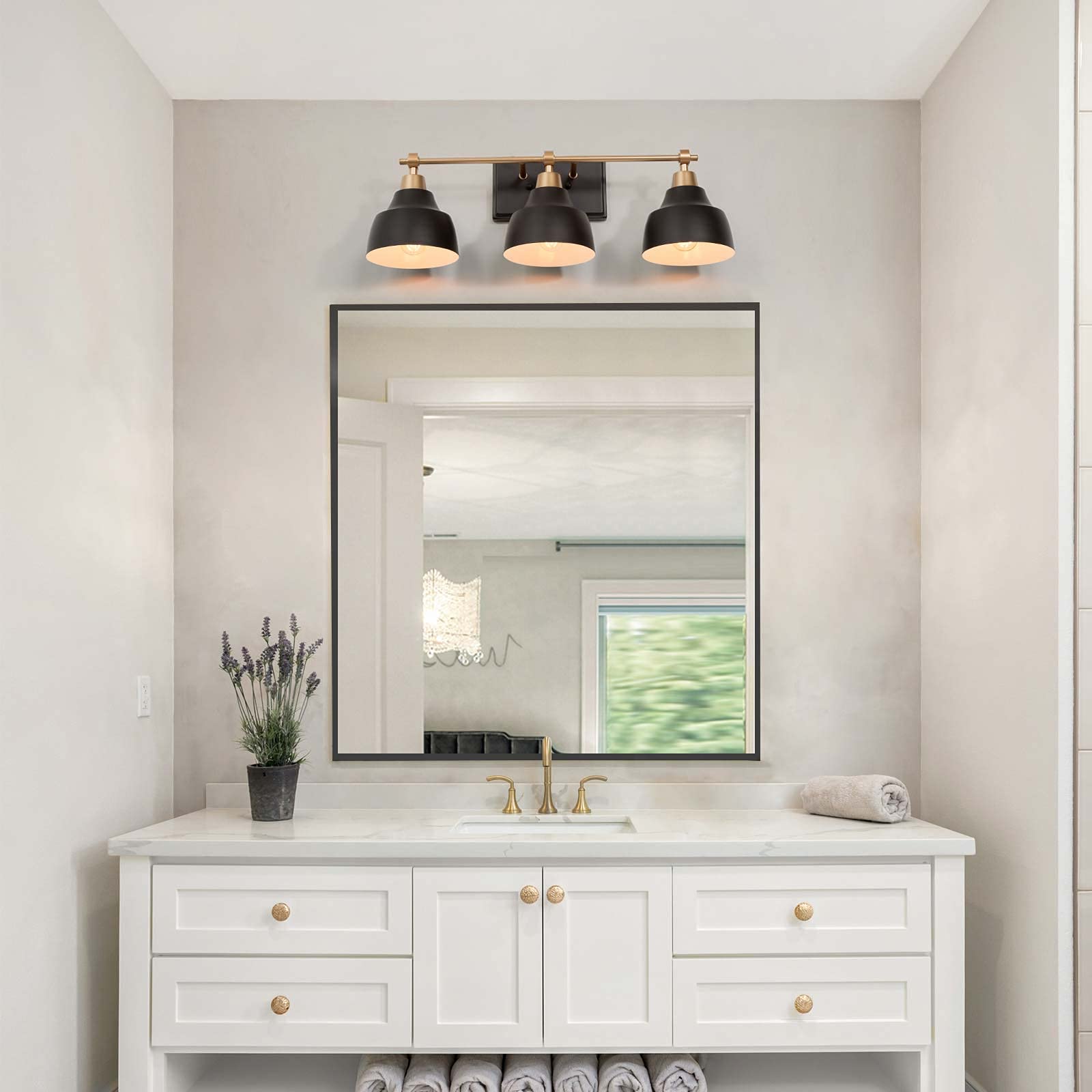 KSANA 3-Light Black Bathroom Vanity Light Fixture with Gold Socket - 24.5