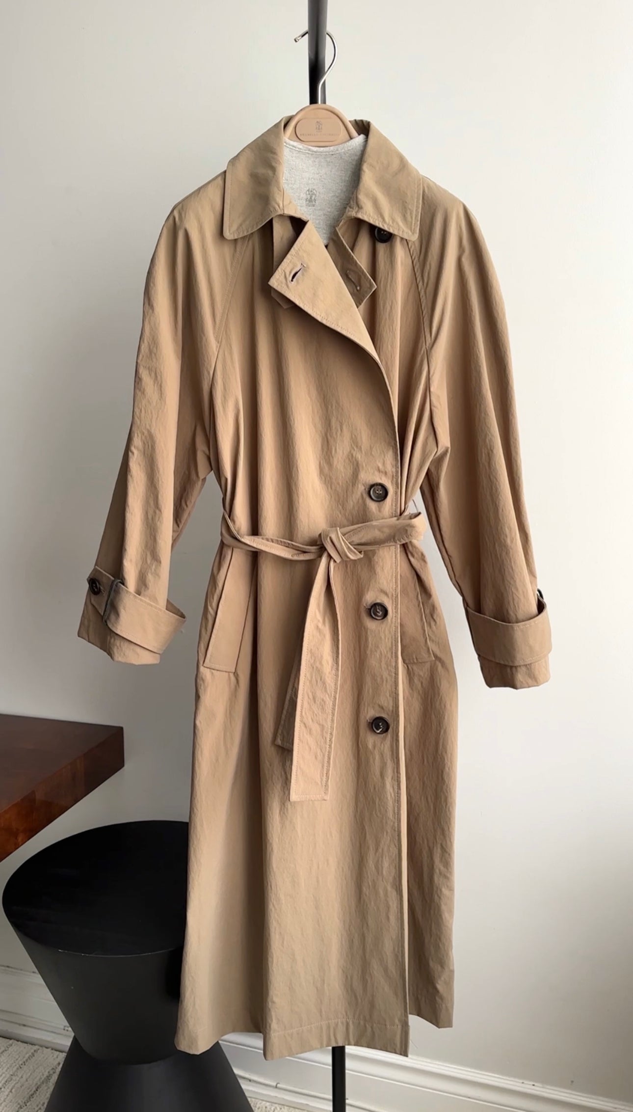 Brunello Cucinelli Beige Belted Trench Coat with Monili Bead Detailing - Women's S/M Size - Perfect for Work, Travel & Special Occasions