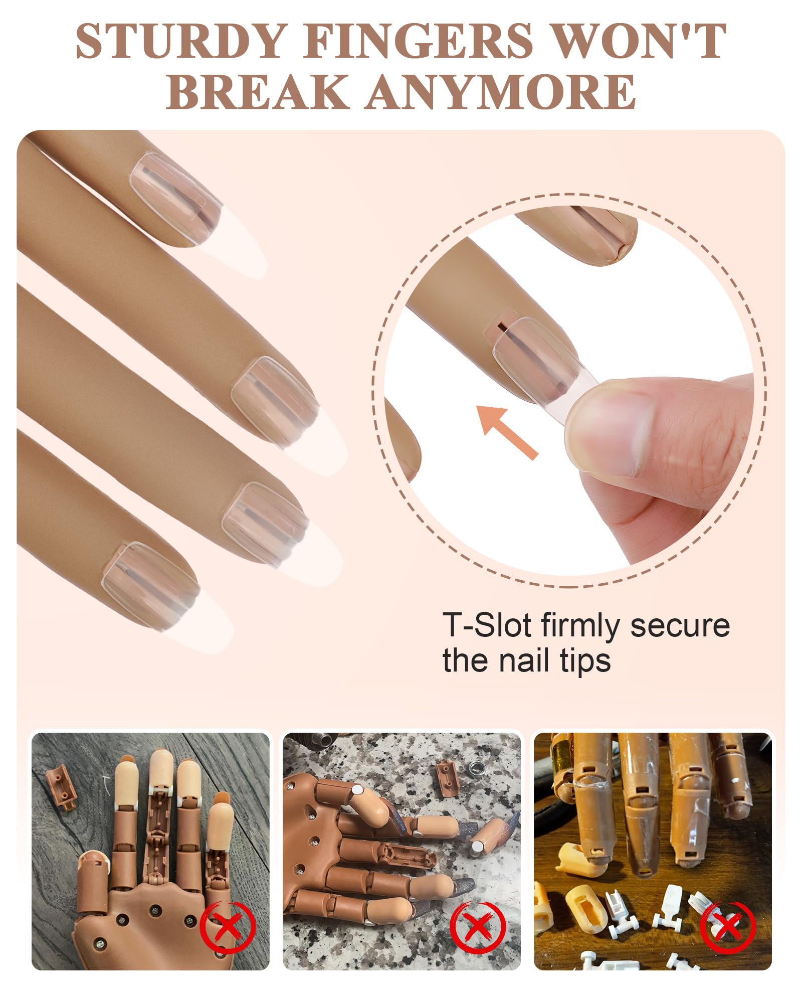 Professional Silicone Practice Hand for Acrylic Nails - Non-Slip Nail Training Hand Model for Beginners (13.7 x 6.29 x 1.88in) - Perfect for Nail Art Practice, Salon Training & DIY Manicure at Home