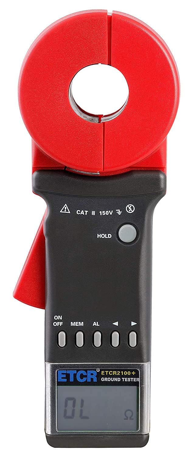 ETCR2100+ Digital Ground Resistance Tester - 0.01-1200Ω Earth Resistance Meter with RS232 Interface & 99 Data Sets Memory - Perfect for Electrical Safety Testing, Industrial Maintenance, and Power System Inspections