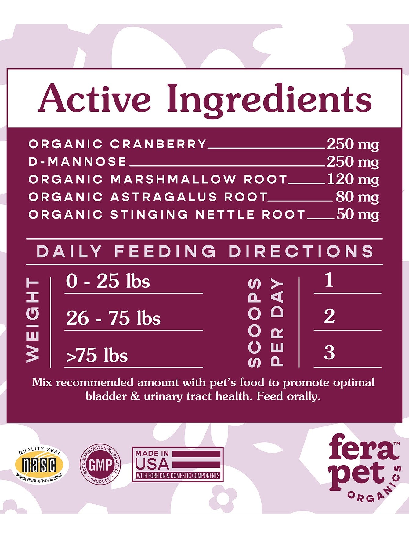 Fera Pet Organics Bladder Support Supplement for Dogs & Cats - Urinary Tract Health, Natural Ingredients for Pets - Perfect for Senior Dogs & Cats with Frequent Urination Issues