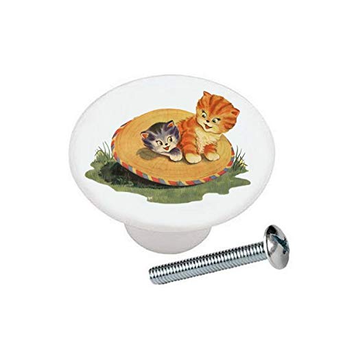 Vintage Cat Design Ceramic Drawer Pulls - Set of 5 Cat-Themed Cabinet Knobs for Dresser & Furniture (Style #135) - Perfect for Home Decor, DIY Projects & Pet Lover Gifts