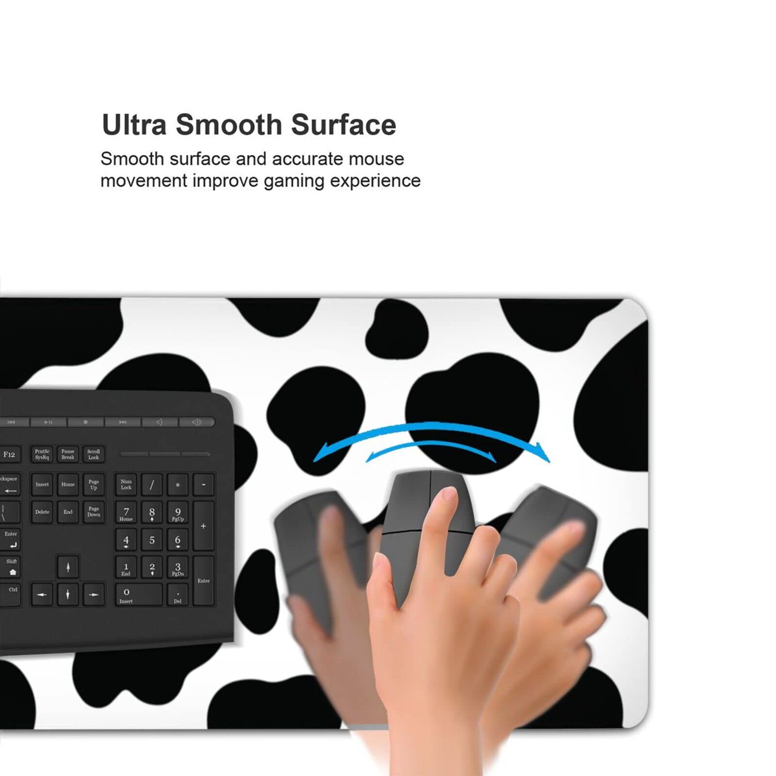 Cow Print Gaming Mouse Pad - Extra Large Extended XL Mouse Mat with Non-Slip Rubber Base & Stitched Edges (31.5