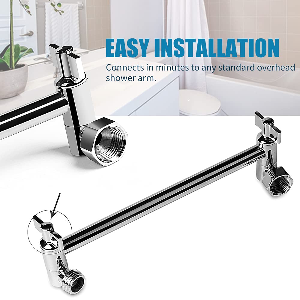 11 Inch Adjustable Shower Arm Extension with Lock Joints - Polished Chrome Brass Shower Head Extension for Handheld & Rainfall Showerheads - Perfect for Bathroom Renovation & Spa-Like Shower Experience