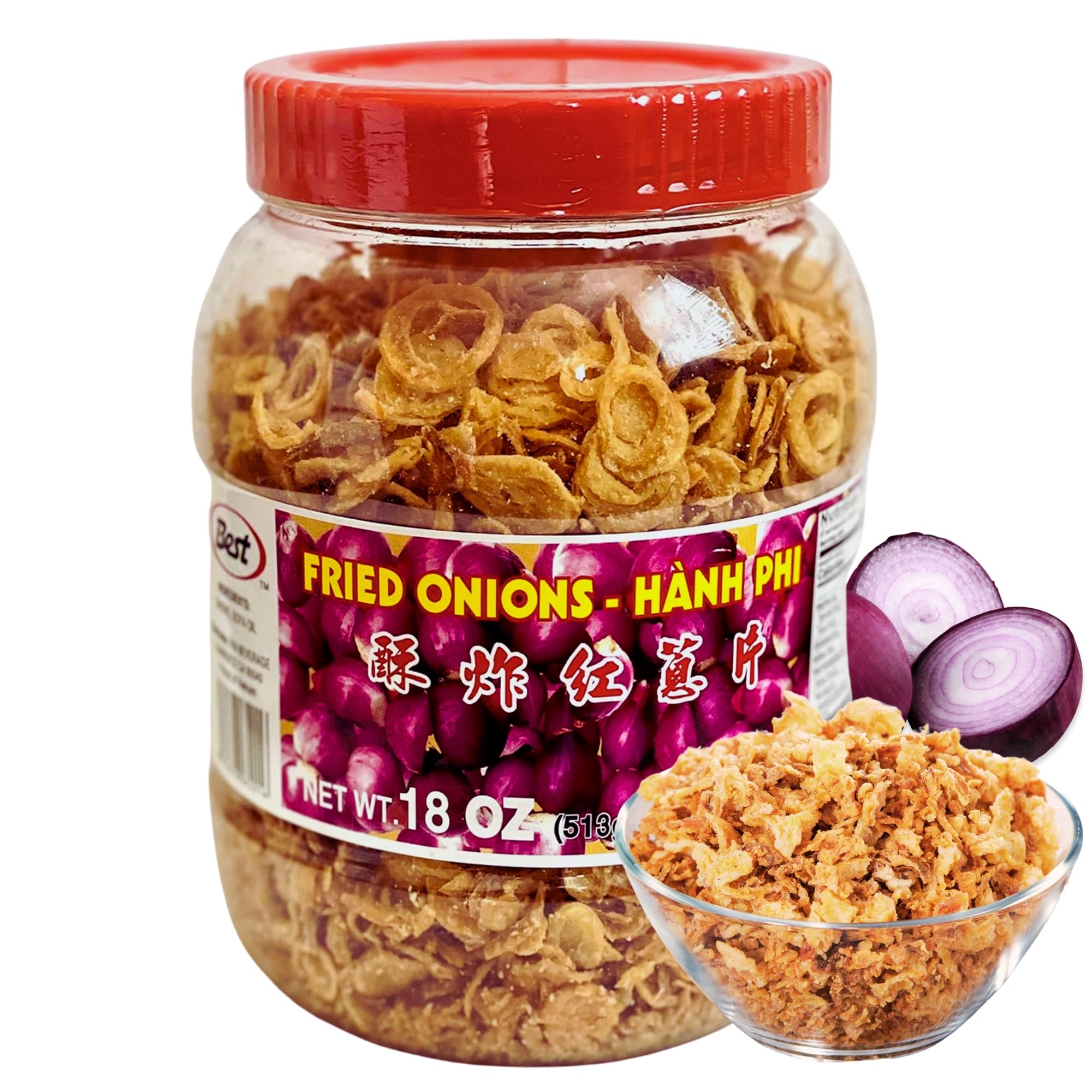 Best Crispy Fried Onions 18oz (513g) - Perfect Topping for Salads, Burgers, Casseroles & More | Gluten-Free & Vegan Friendly