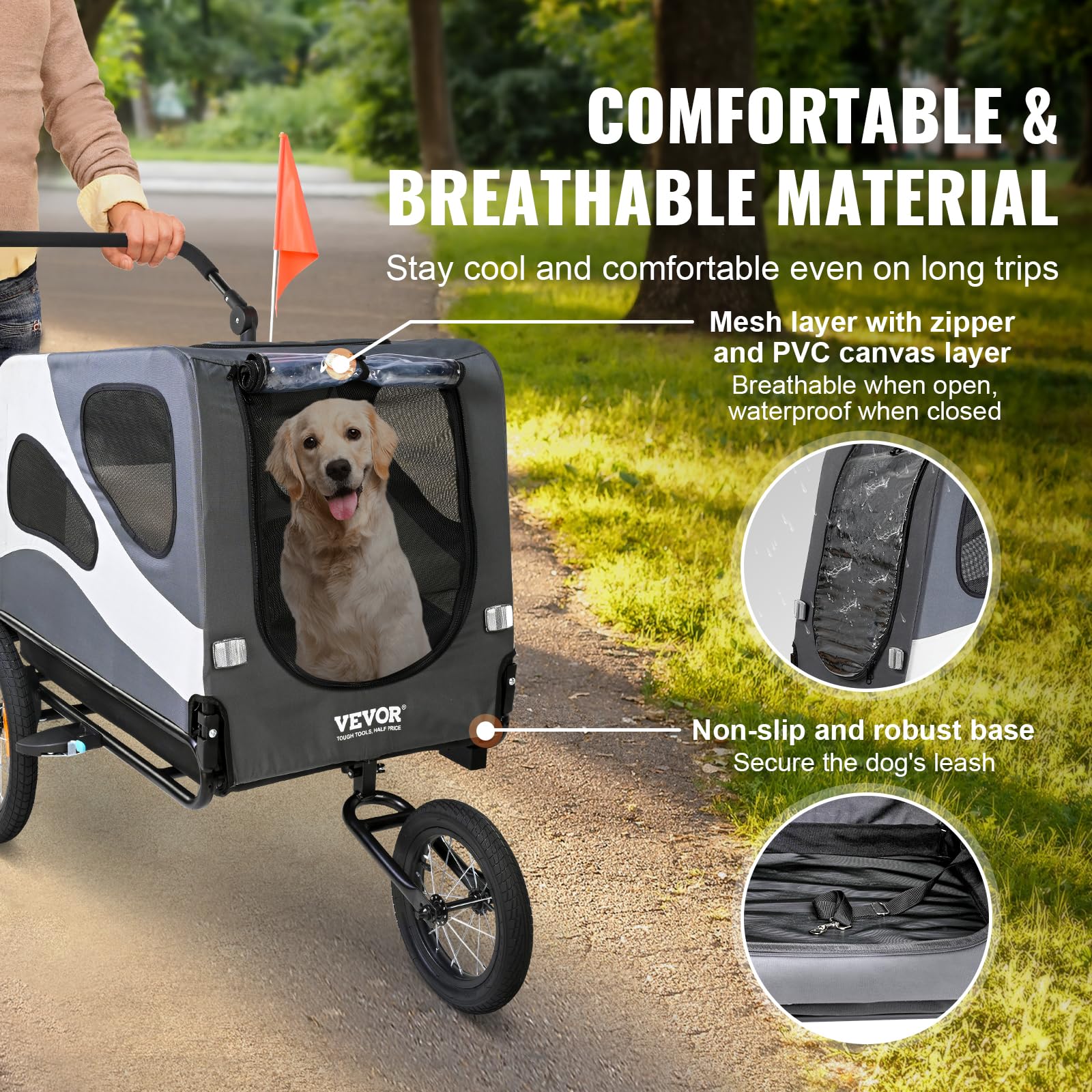 VEVOR 2-in-1 Dog Bike Trailer & Pet Stroller - 100 lbs Capacity, Foldable Bicycle Carrier with Quick Release Wheels, Universal Coupler & Safety Reflectors - Perfect for Cycling Adventures & Daily Walks (Black/Gray)
