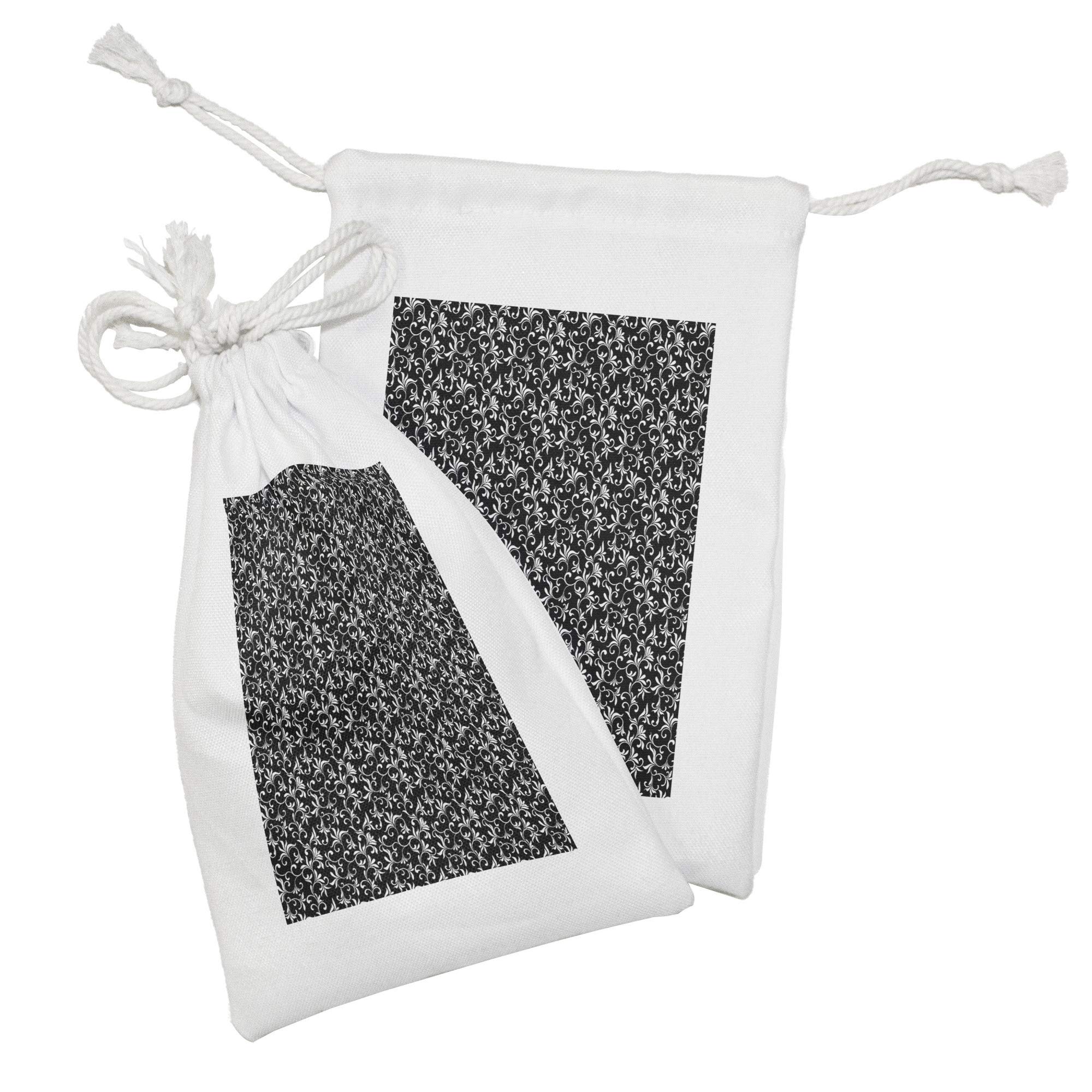 Ambesonne Monochrome Fabric Pouch Set of 2 - Small Drawstring Bags for Toiletries, Masks, Jewelry & Party Favors - 9