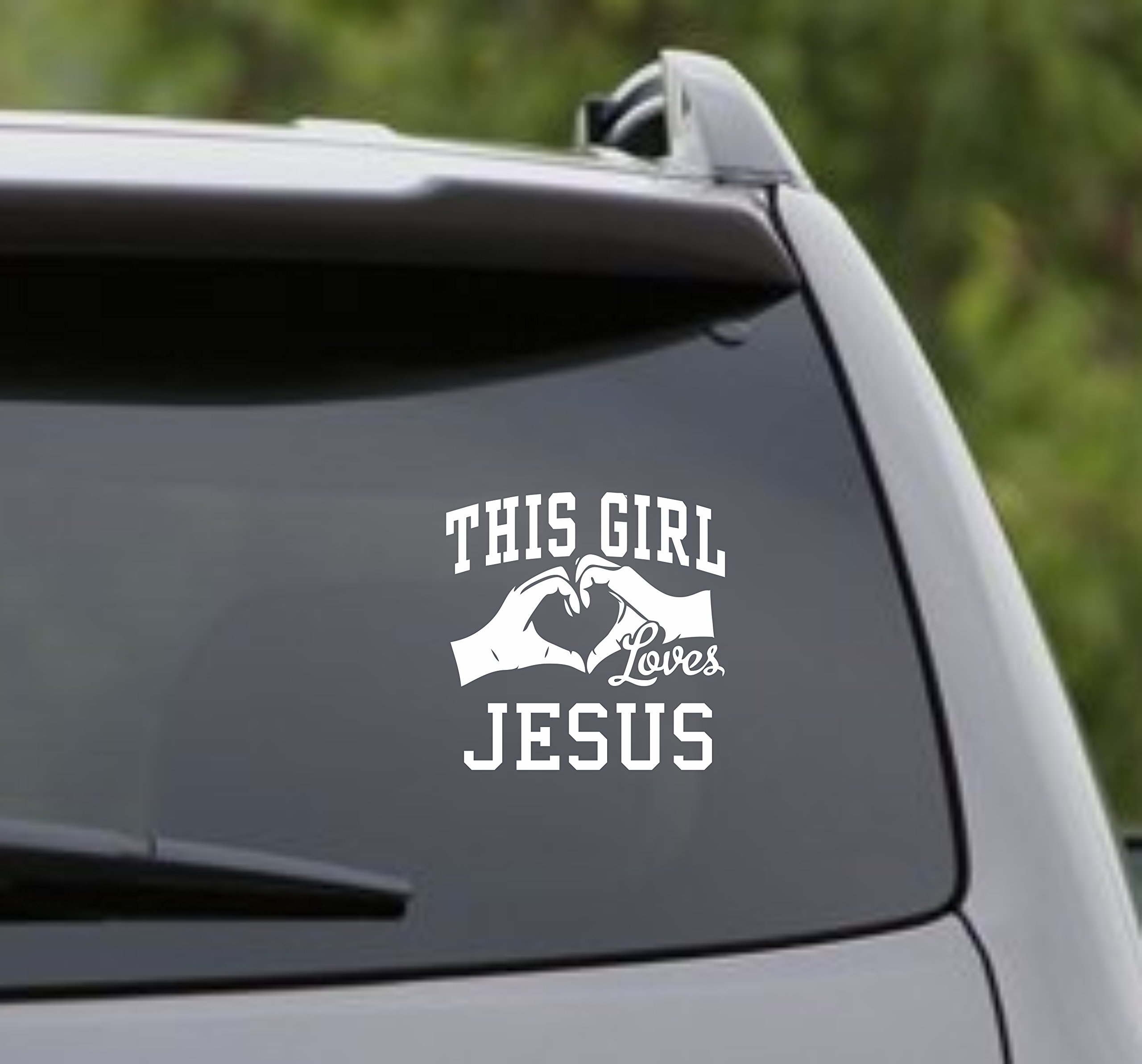 DABBLEDOWN DECALS - This Girl Loves Jesus Vinyl Decal Sticker for Car Window, Truck, Laptop, Tablet - Perfect for Christian Faith Gifts & Bible Study Accessories