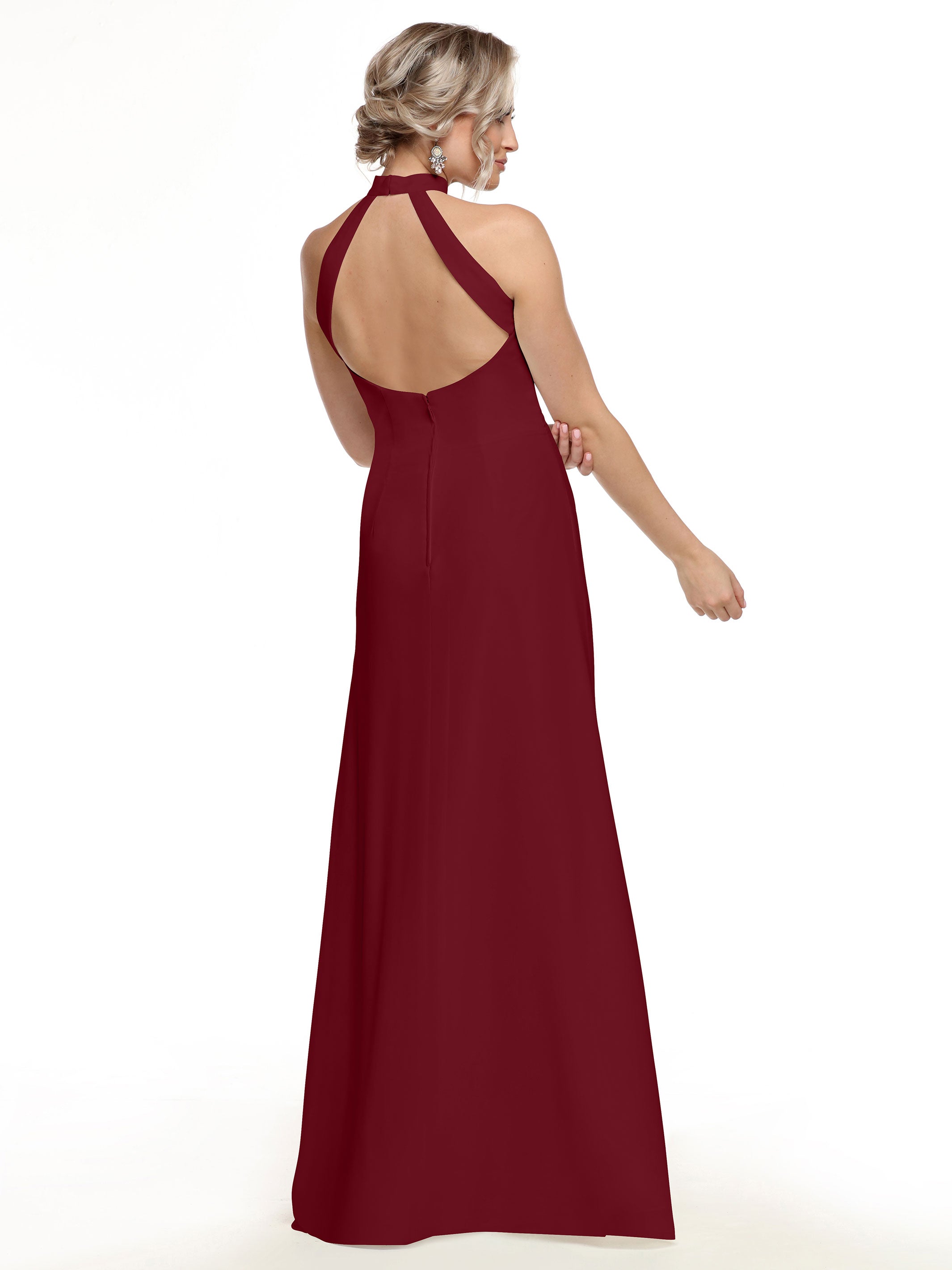 Elegant 80138 Chiffon A-Line Bridesmaid Dress with Keyhole Halter Neckline - Perfect for Weddings, Formal Events & Special Occasions