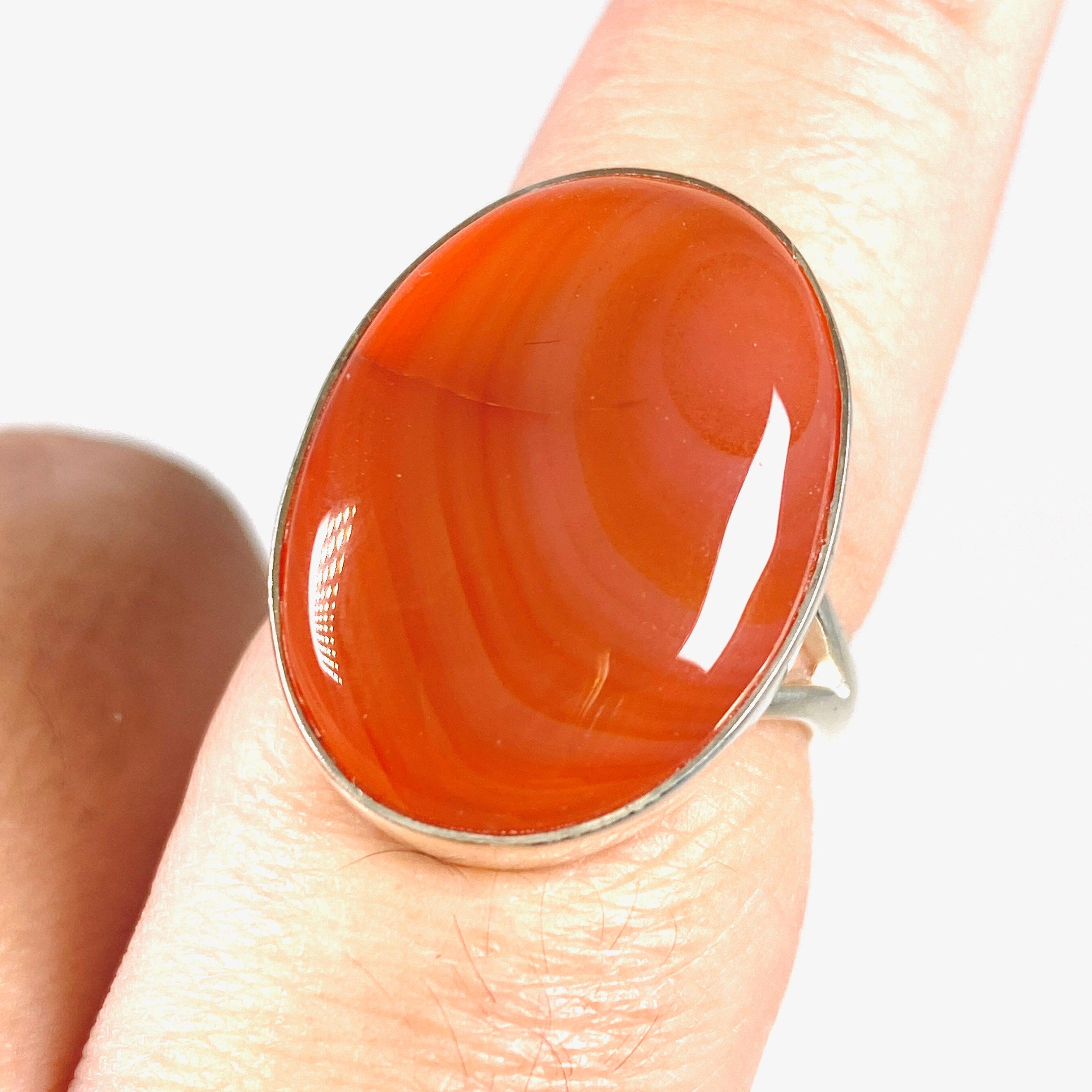 Natural Carnelian Oval Ring - Size 9 Sterling Silver Gemstone Jewelry KRGJ2861 | Elegant Gift for Women, Birthday & Anniversary Present