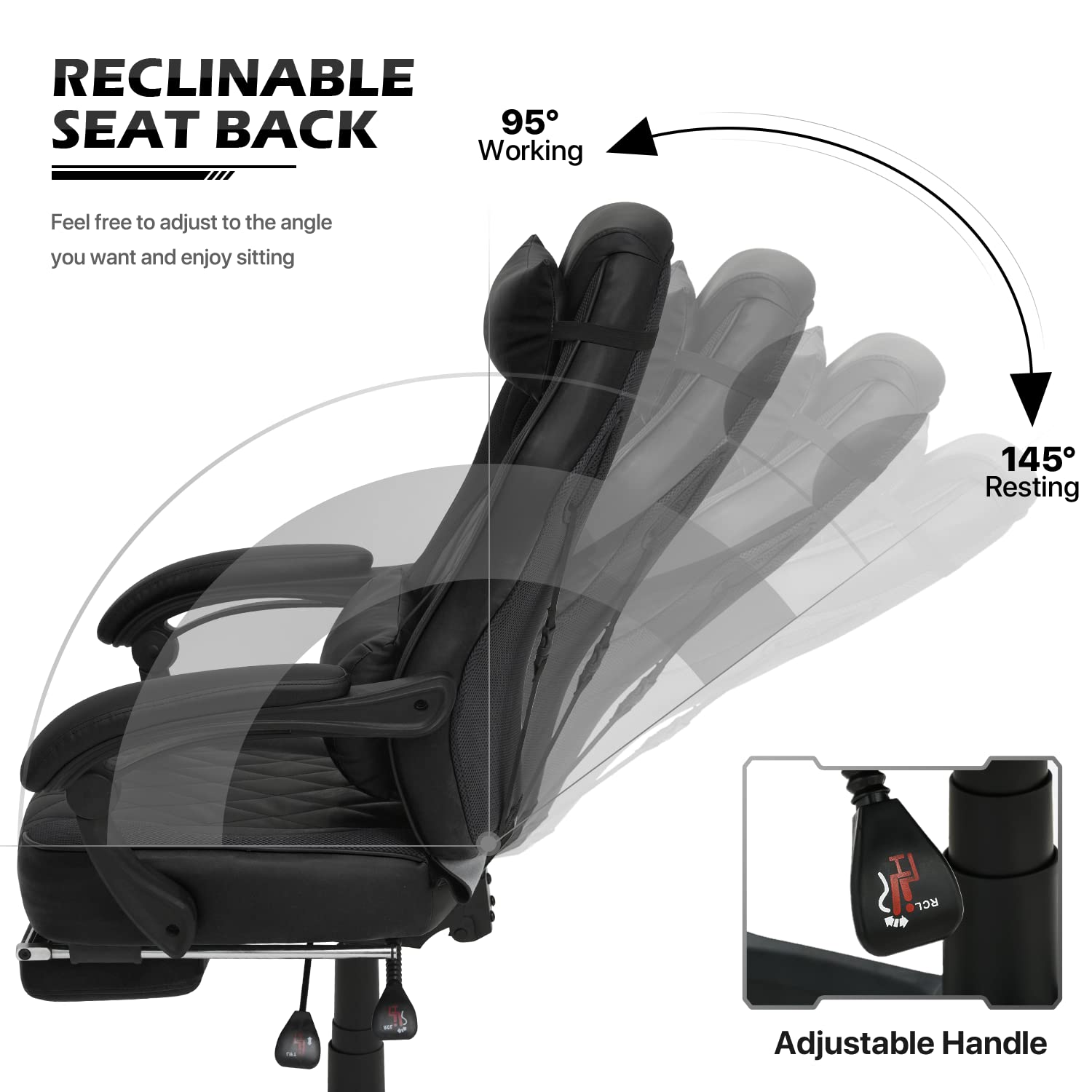 MoNiBloom Ergonomic Gaming Chair with Retractable Footrest & Lumbar Support - 360° Swivel Racing Style PU Leather Computer Chair for Home, Office & Bedroom - Adjustable Headrest & Comfortable Seat for Long Gaming Sessions, Work & Relaxation (Black)