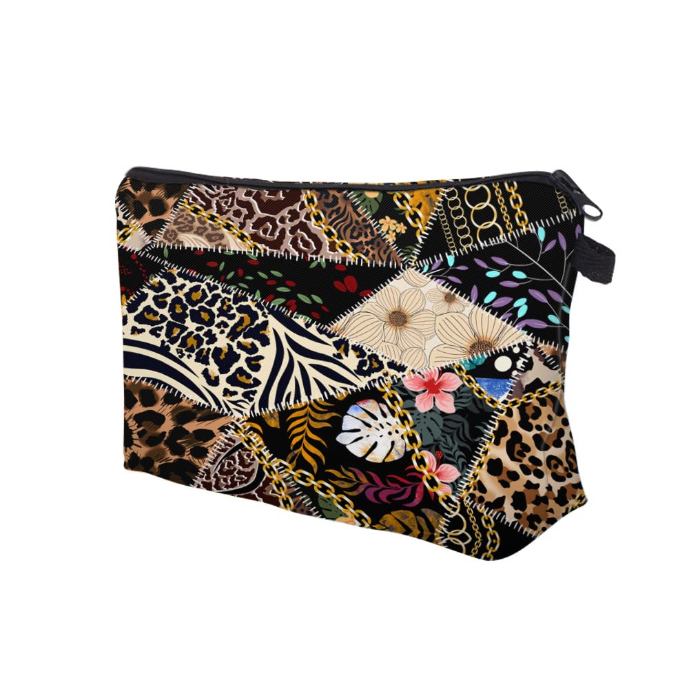 HYUTOTA Waterproof Cosmetic Bag for Women & Girls - Roomy Makeup & Toiletry Pouch Travel Organizer (Leopard & Floral Print) - Perfect Gift for Travel, Gym, Beach & Daily Use