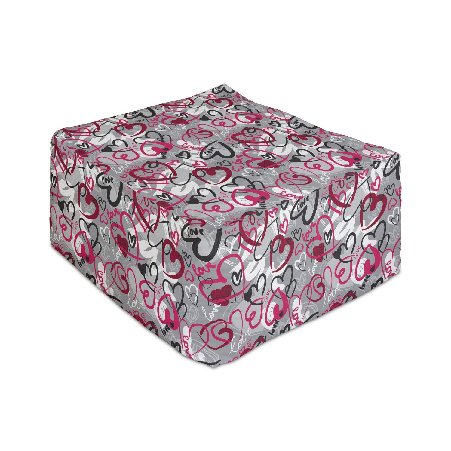 Ambesonne Love Rectangle Pouf - Romantic Hand-Drawn Hearts & Love Words Foot Stool Ottoman with Removable Cover, 25