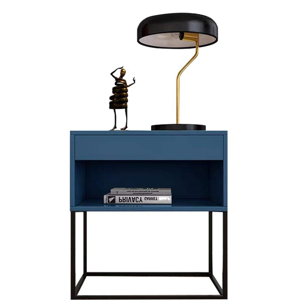Modern Wooden Console Table with Drawer & Metal Frame - Blue End Table for Living Room, Bedroom, Corner (50x40x55cm) | Perfect for Small Spaces, Entryway Decor & Nightstand Use