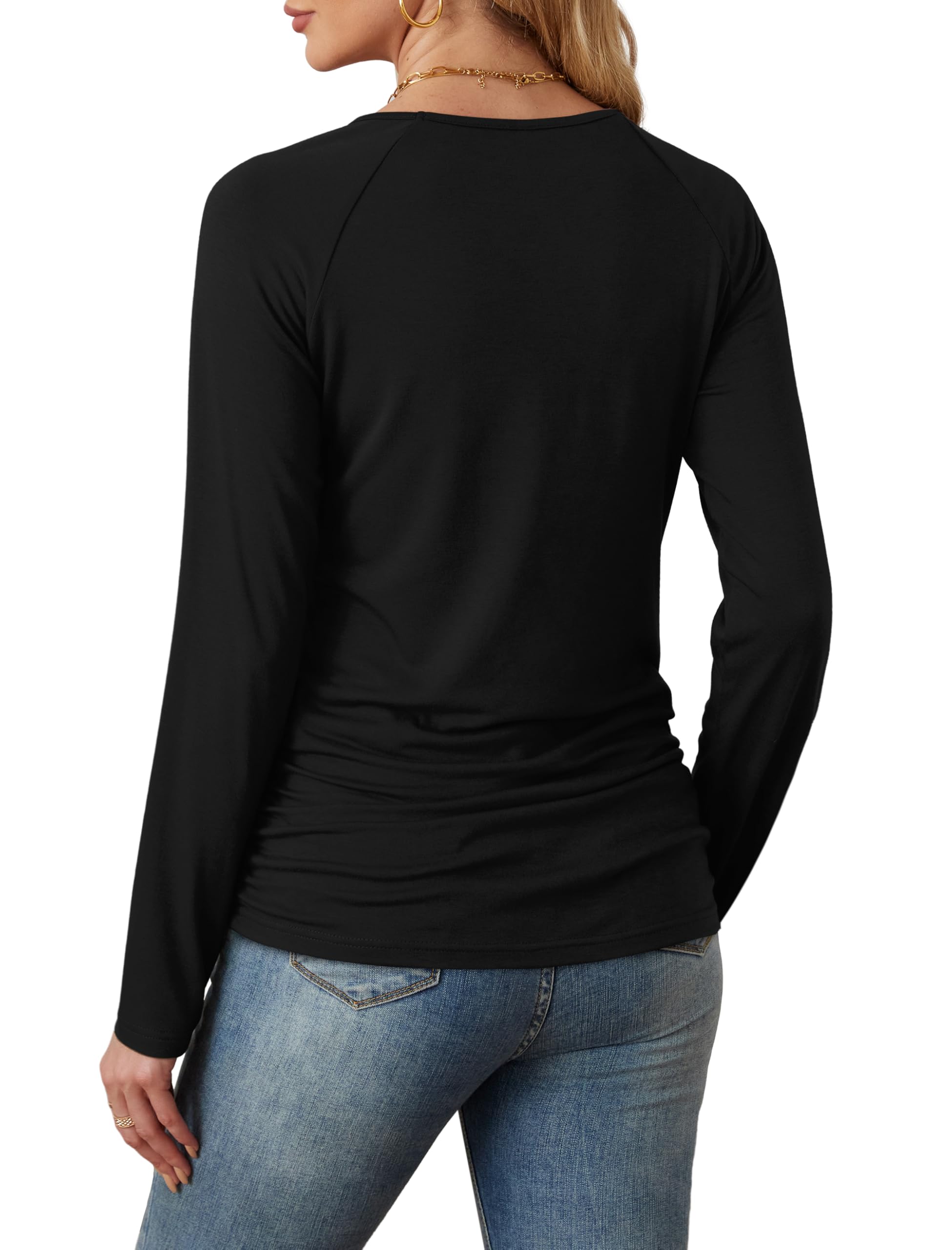 Elegant Women's Long Sleeve Pleated Button-Down Shirt - Crewneck Dressy Casual Top for Work, Office & Everyday Wear | Saloogoe