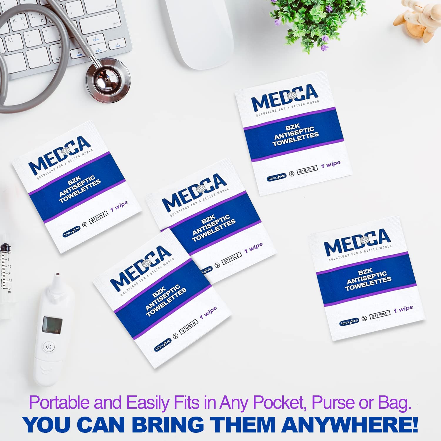 MEDca 300-Pack Benzalkonium Chloride Hand Wipes | BZK Antiseptic Cleaning Swabs | Single-Use Sanitizing Wipes for Home, Office & Travel Hygiene
