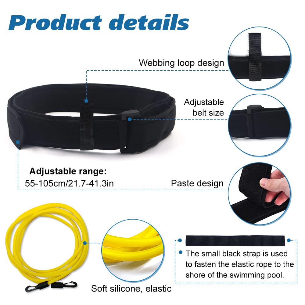 4M Swimming Training Belt - Adjustable Pool Swim Leash with Resistance Band for Stationary Swimming | Swim Tether Belt & Bungee Cords for Swim Training | Perfect for Indoor Pools, Swim Practice & Fitness Workouts