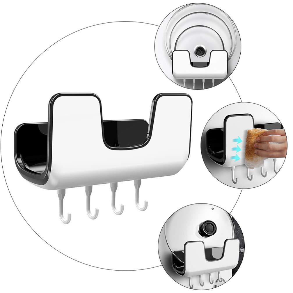 Wall Mounted Pot Lid Holder with 4 Hooks - Kitchen Organizer for Pans, Utensils & Cutting Boards | Space-Saving Storage for Small Kitchens & RVs