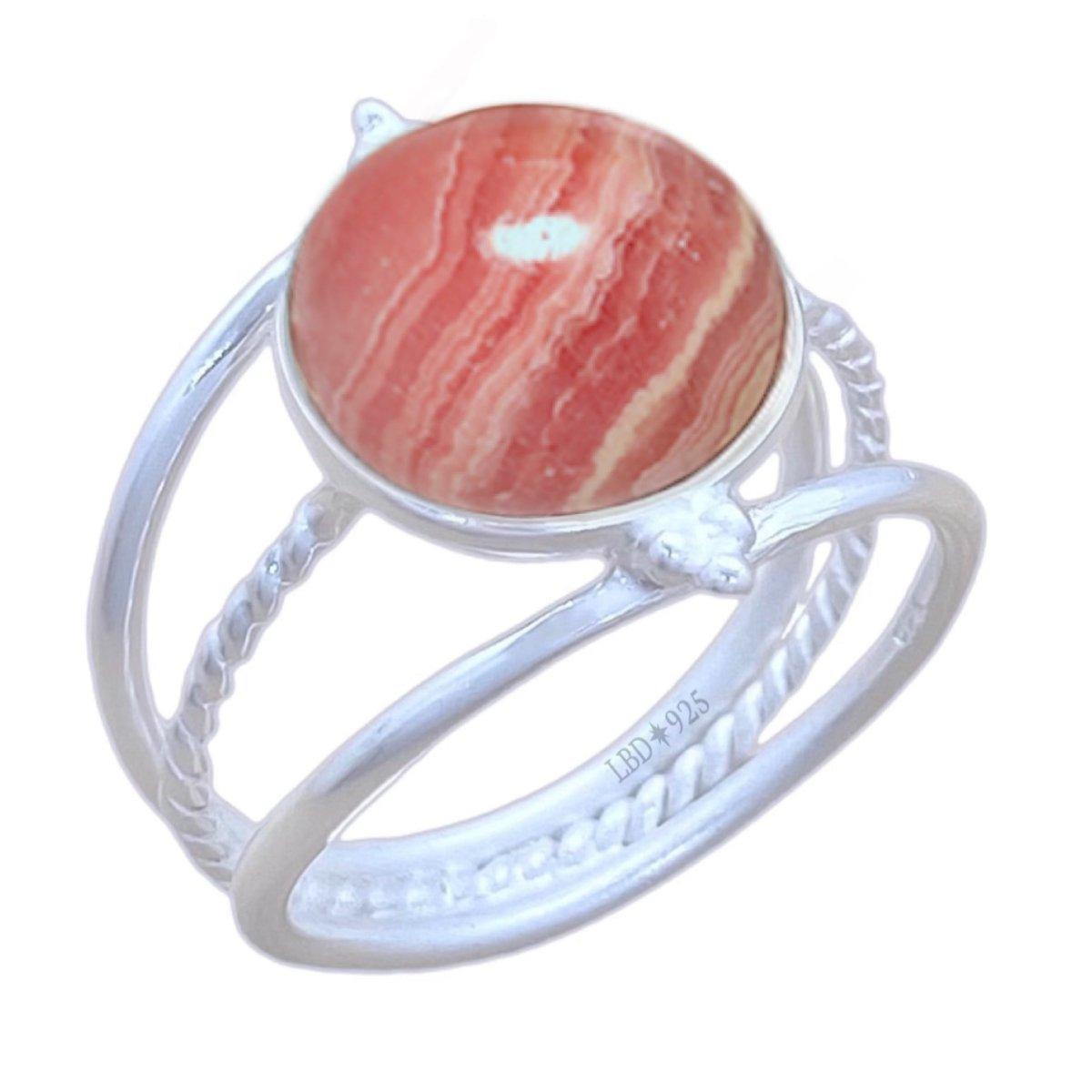 Laihas Free Spirit Rhodochrosite Ring for Women - Genuine Pink Gemstone Jewelry - Perfect for Boho Style, Gift Giving & Spiritual Healing